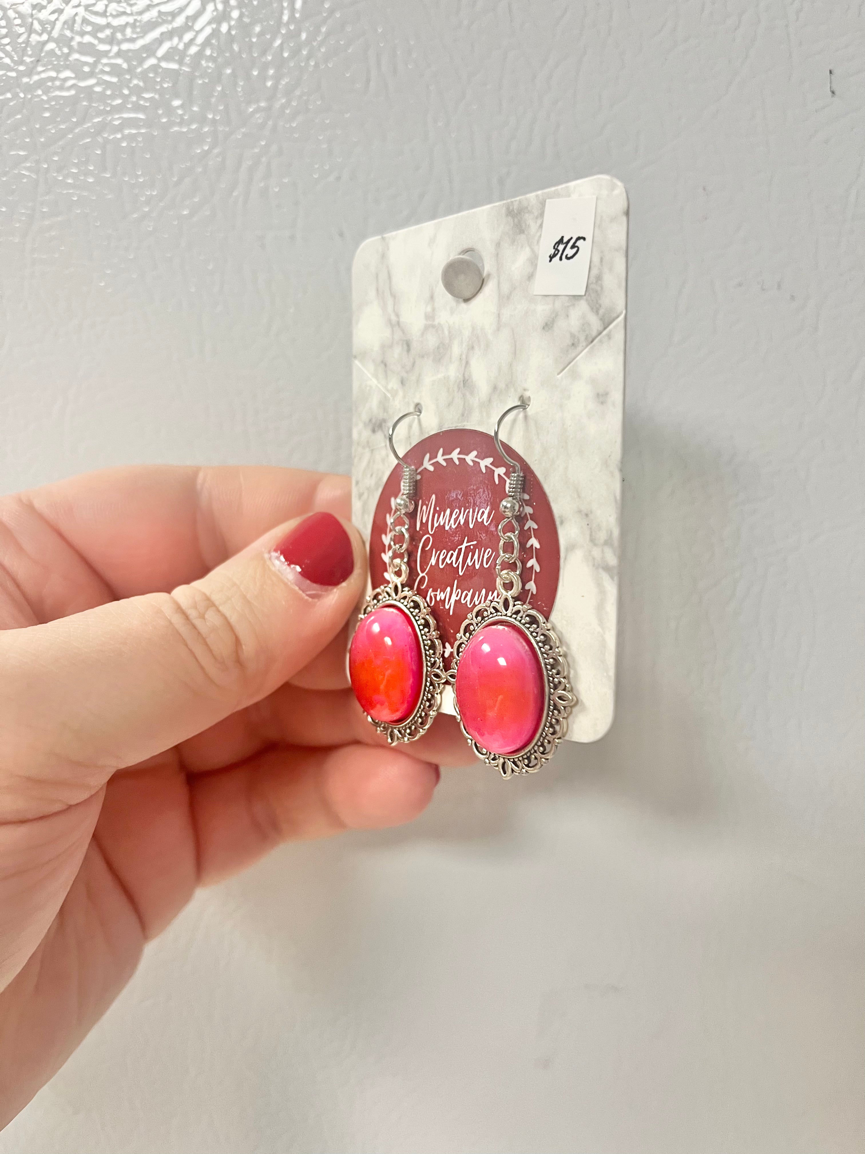 Pink oval cabochon earrings