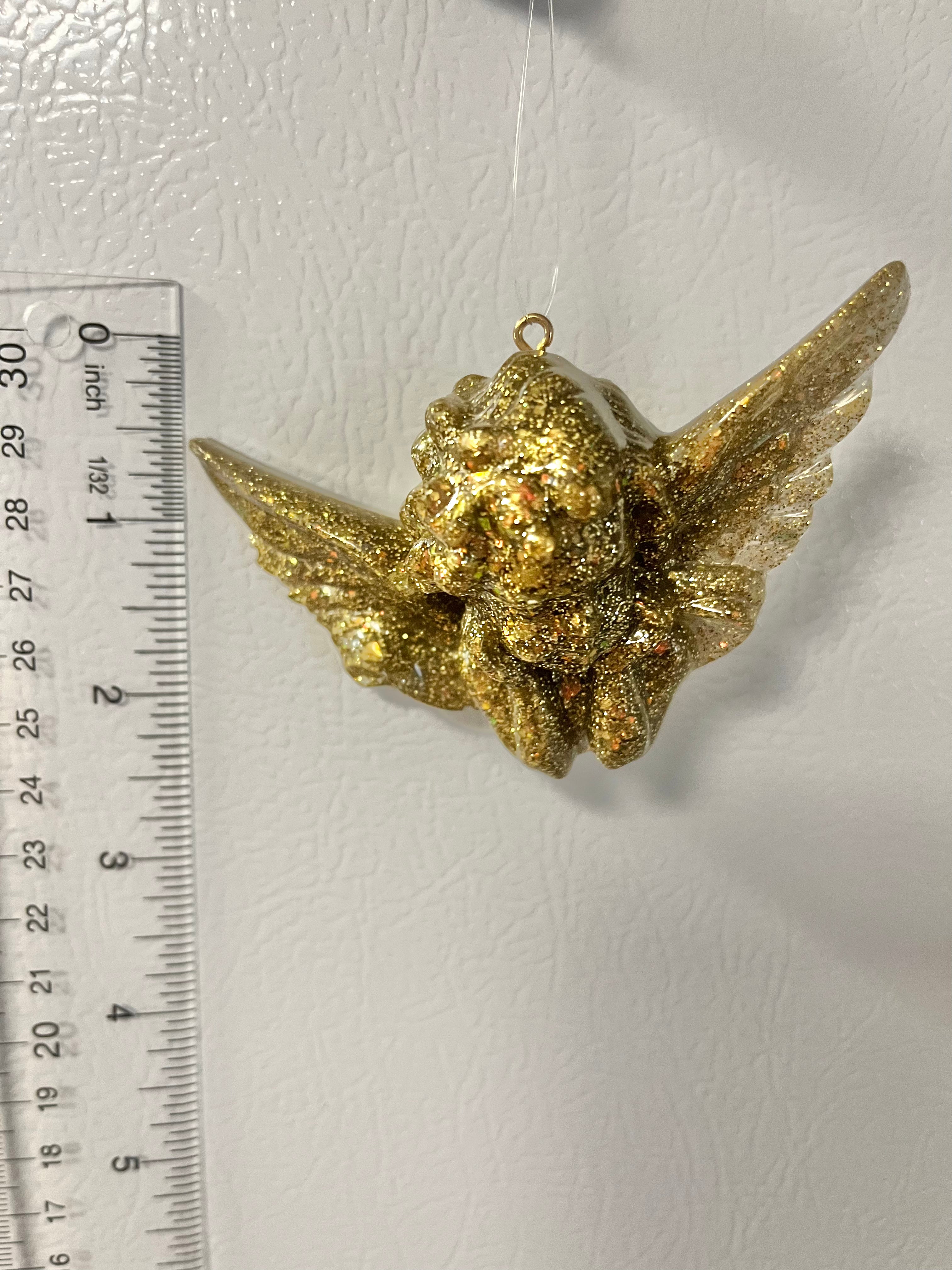 Antique gold holographic glitter cherub