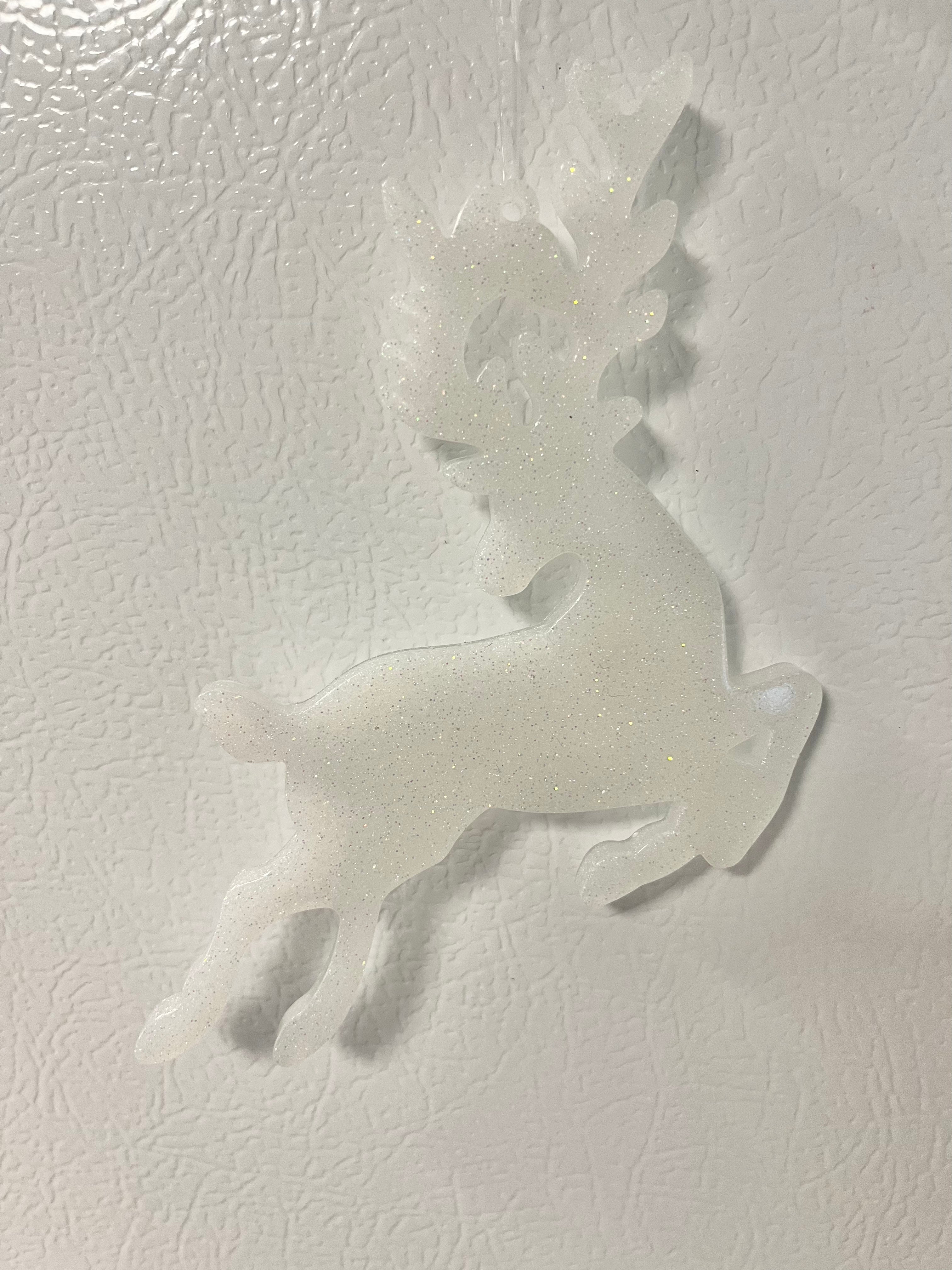 White glitter Reindeer Ornament #4