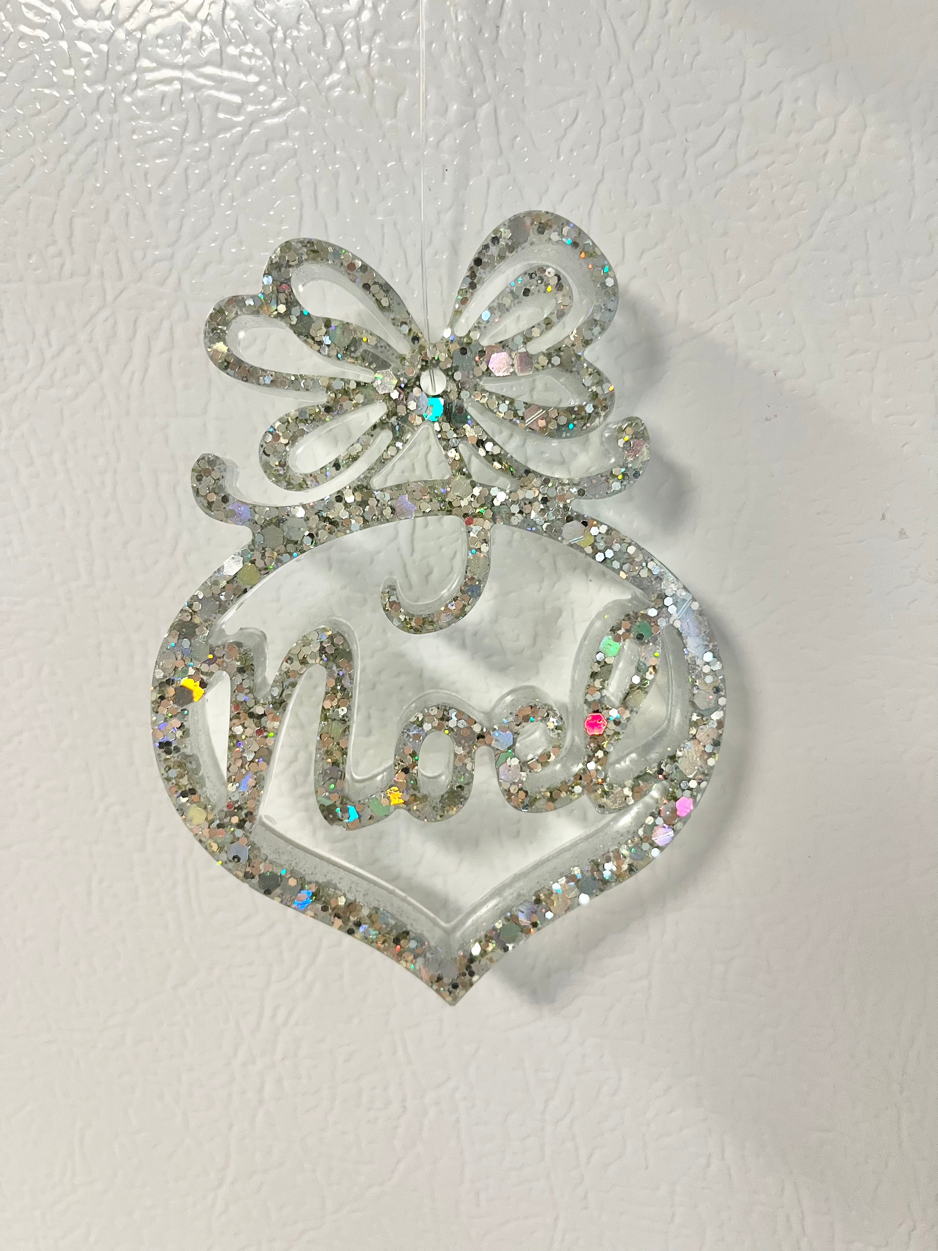 Silver holographic glitter Noel ornament