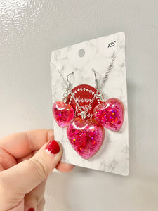 Pink glitter hearts necklace and earring set