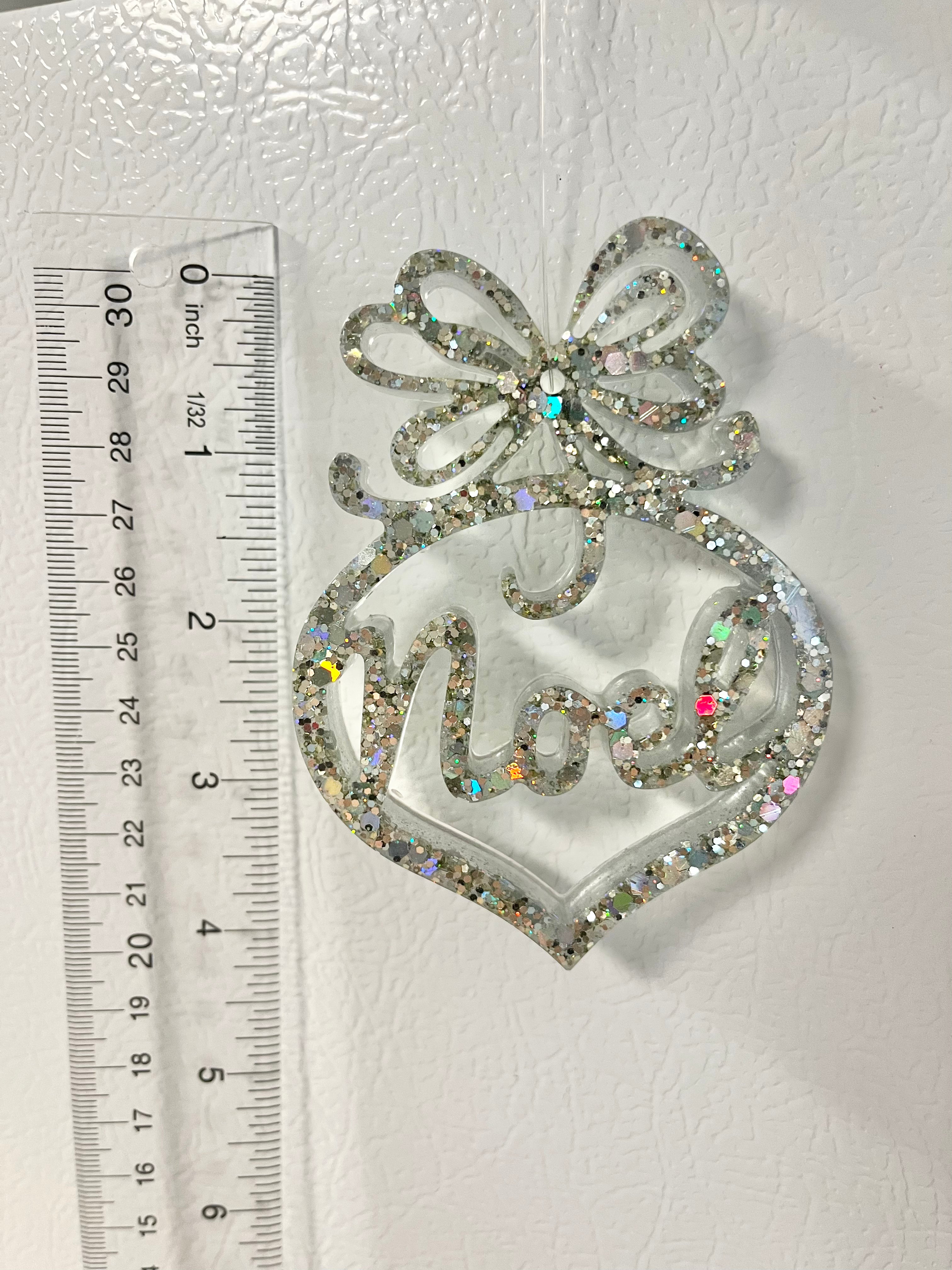 Silver holographic glitter Noel ornament