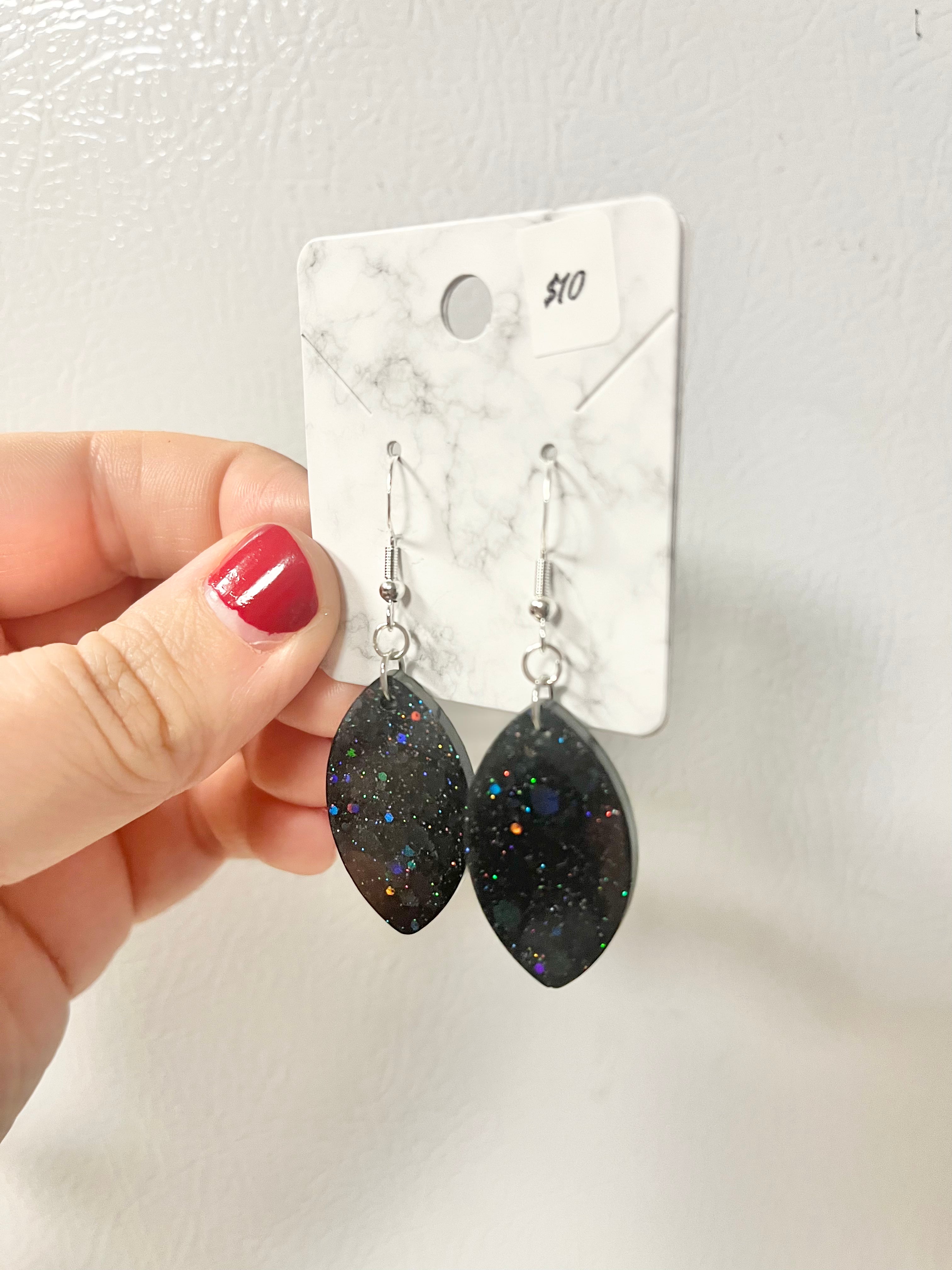 Black holographic glitter cat eye earrings