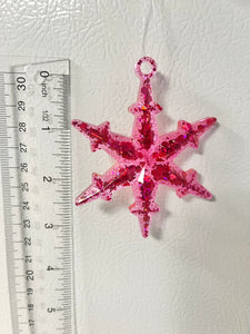 Pink holographic glitter snowflake ornament #2