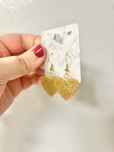 Gold glitter heart earrings