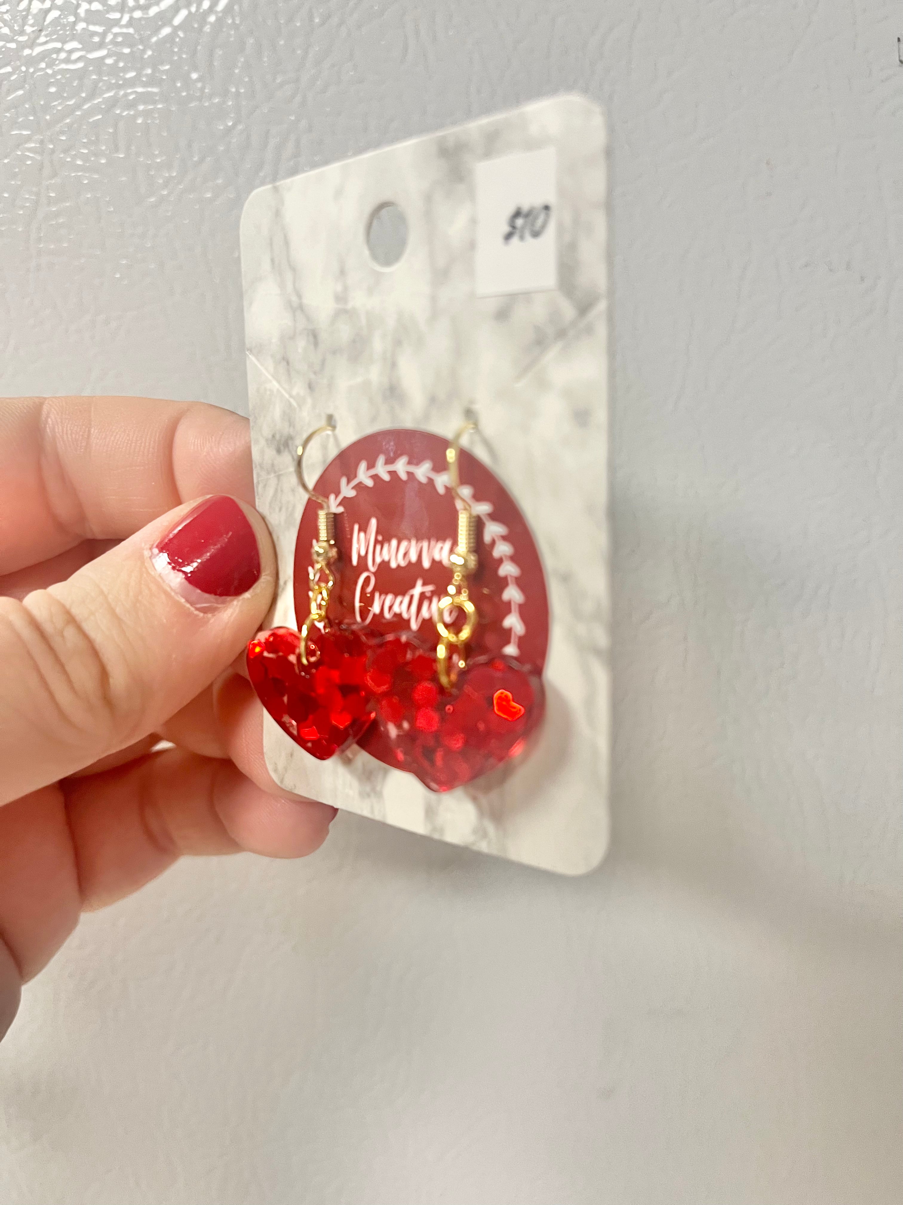 Small red glitter heart earrings