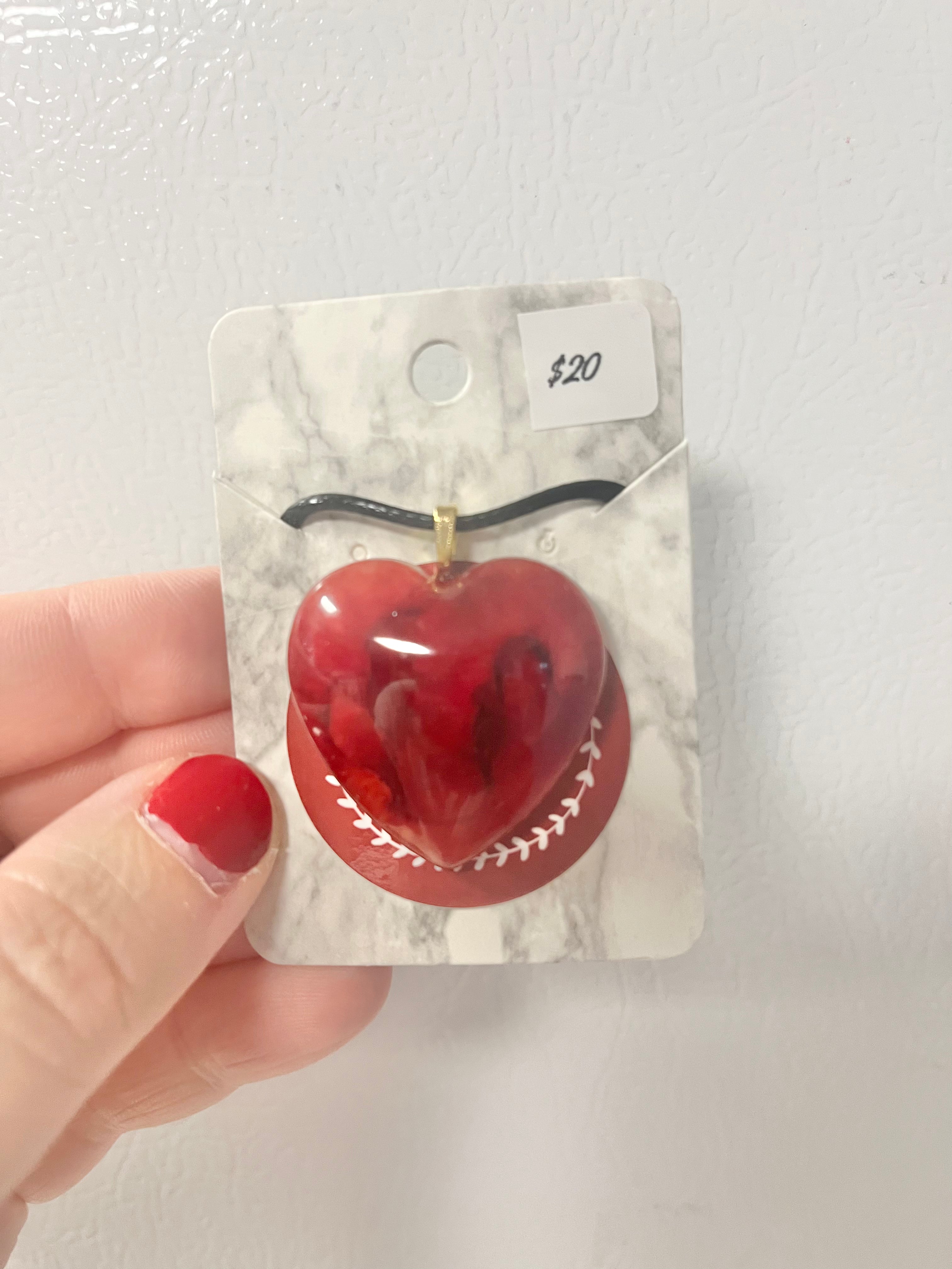 Red heart cabochon pendant necklace