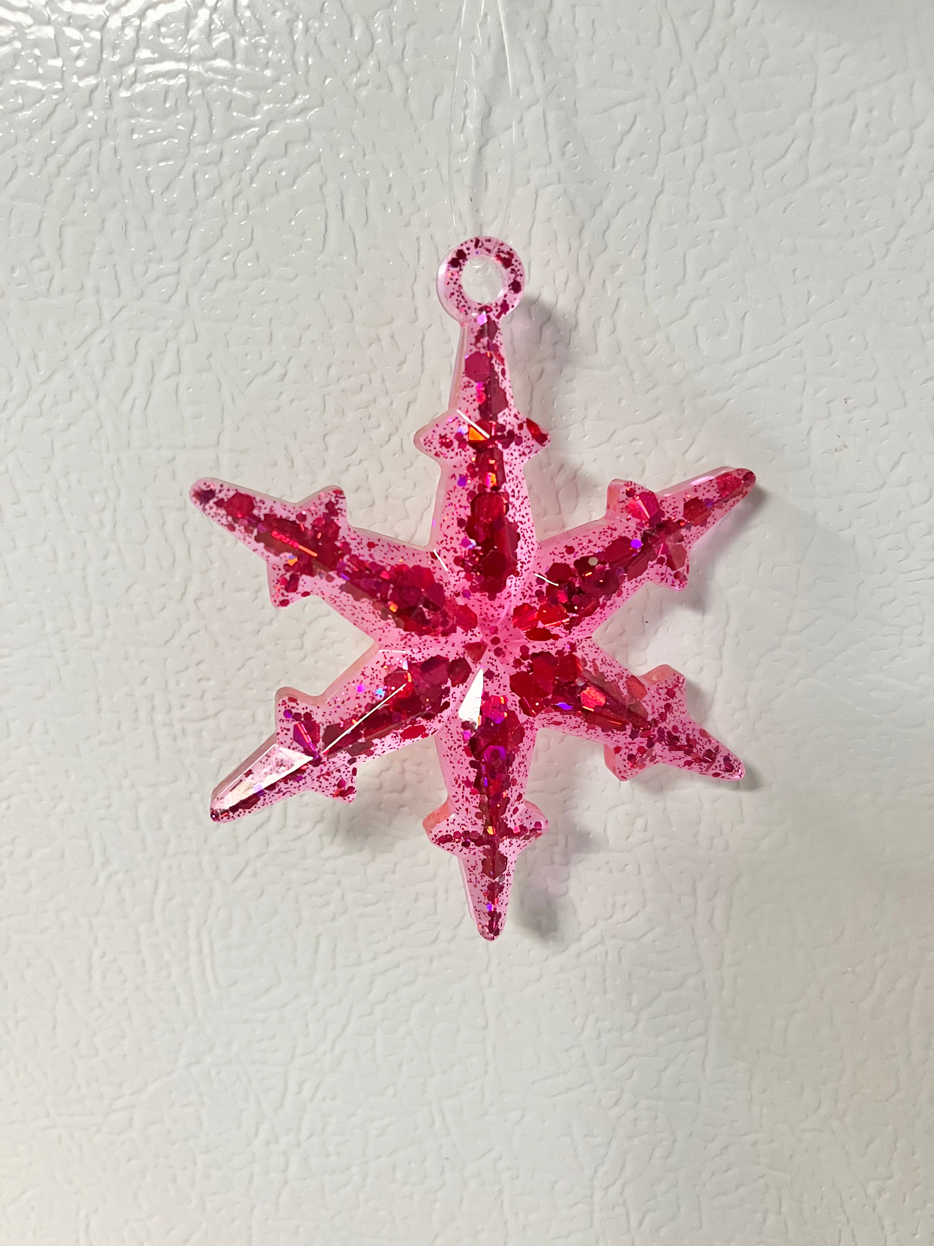 Pink holographic glitter snowflake ornament #2