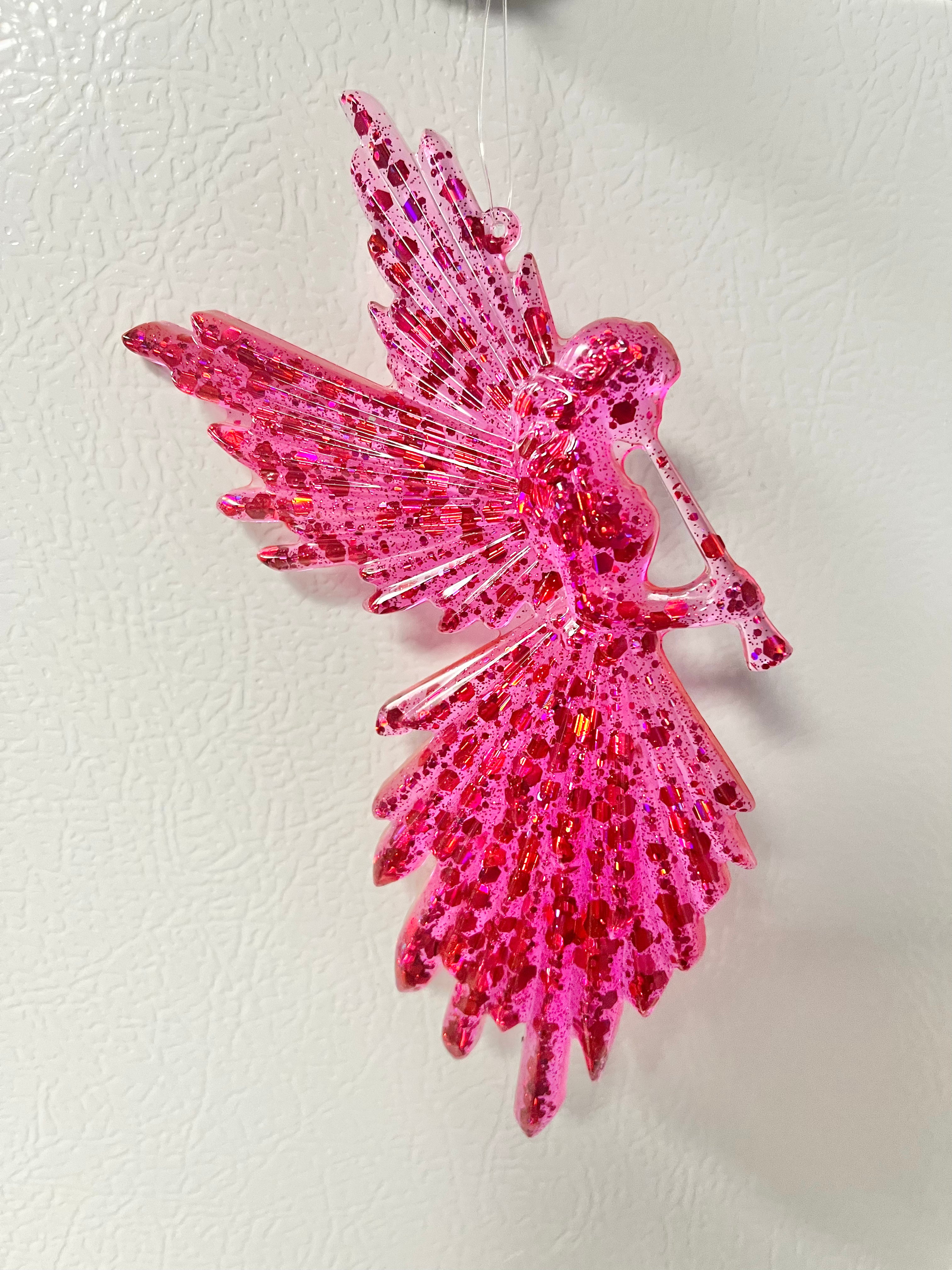 Pink holographic glitter angel ornament