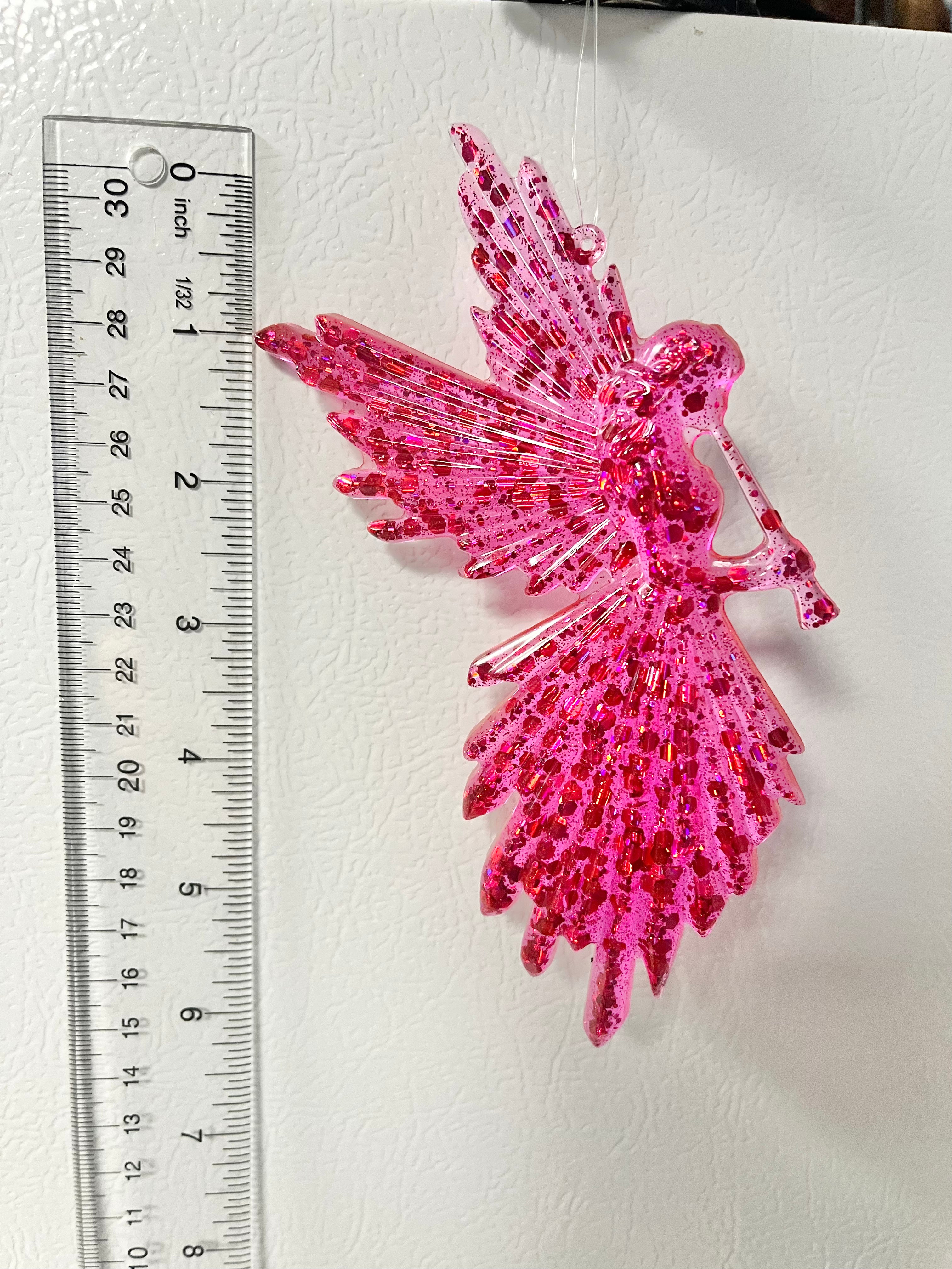 Pink holographic glitter angel ornament