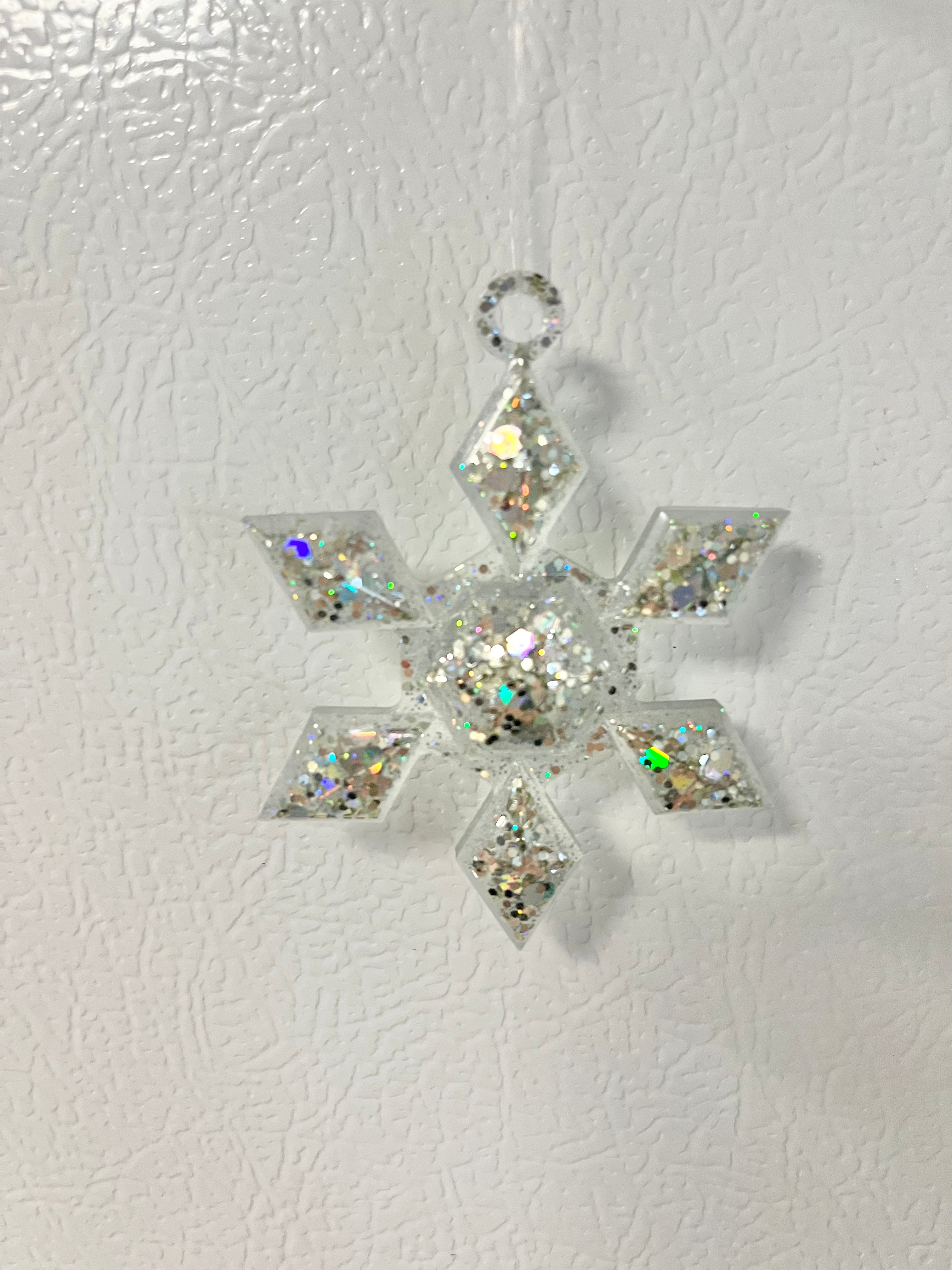 Silver holographic glitter snowflake ornament #6