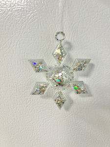 Silver holographic glitter snowflake ornament #6