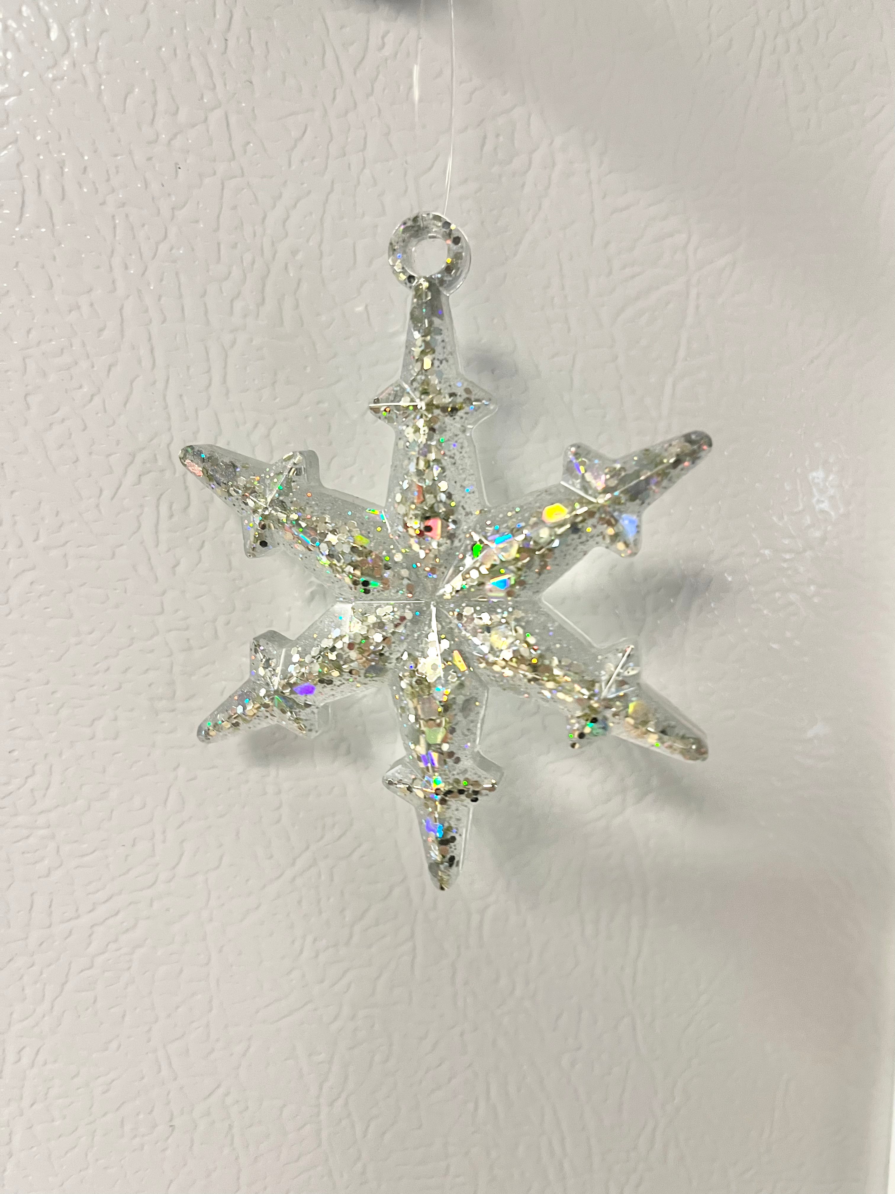 Silver holographic glitter snowflake ornament #5