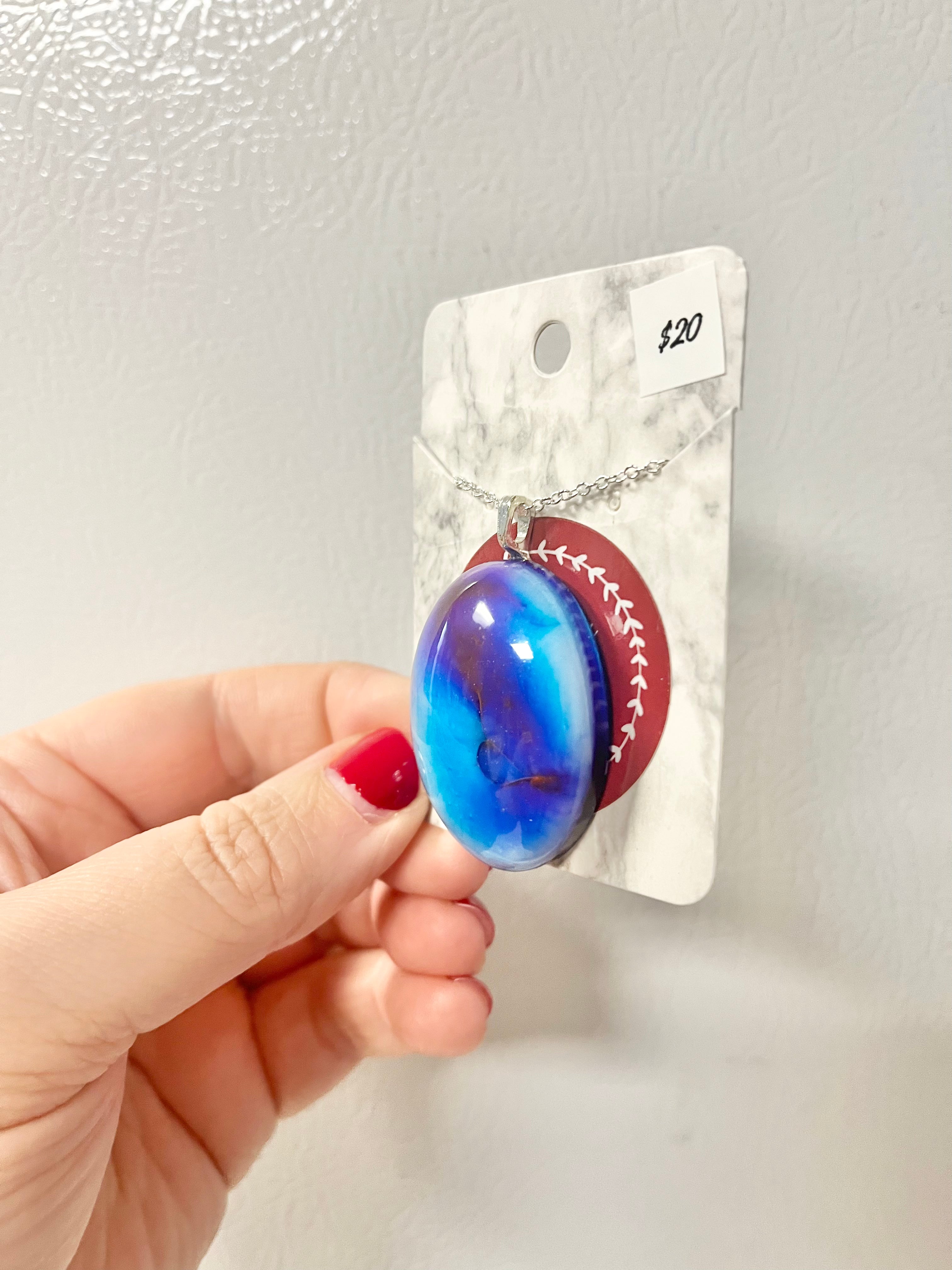 Purple and blue oval cabochon necklace