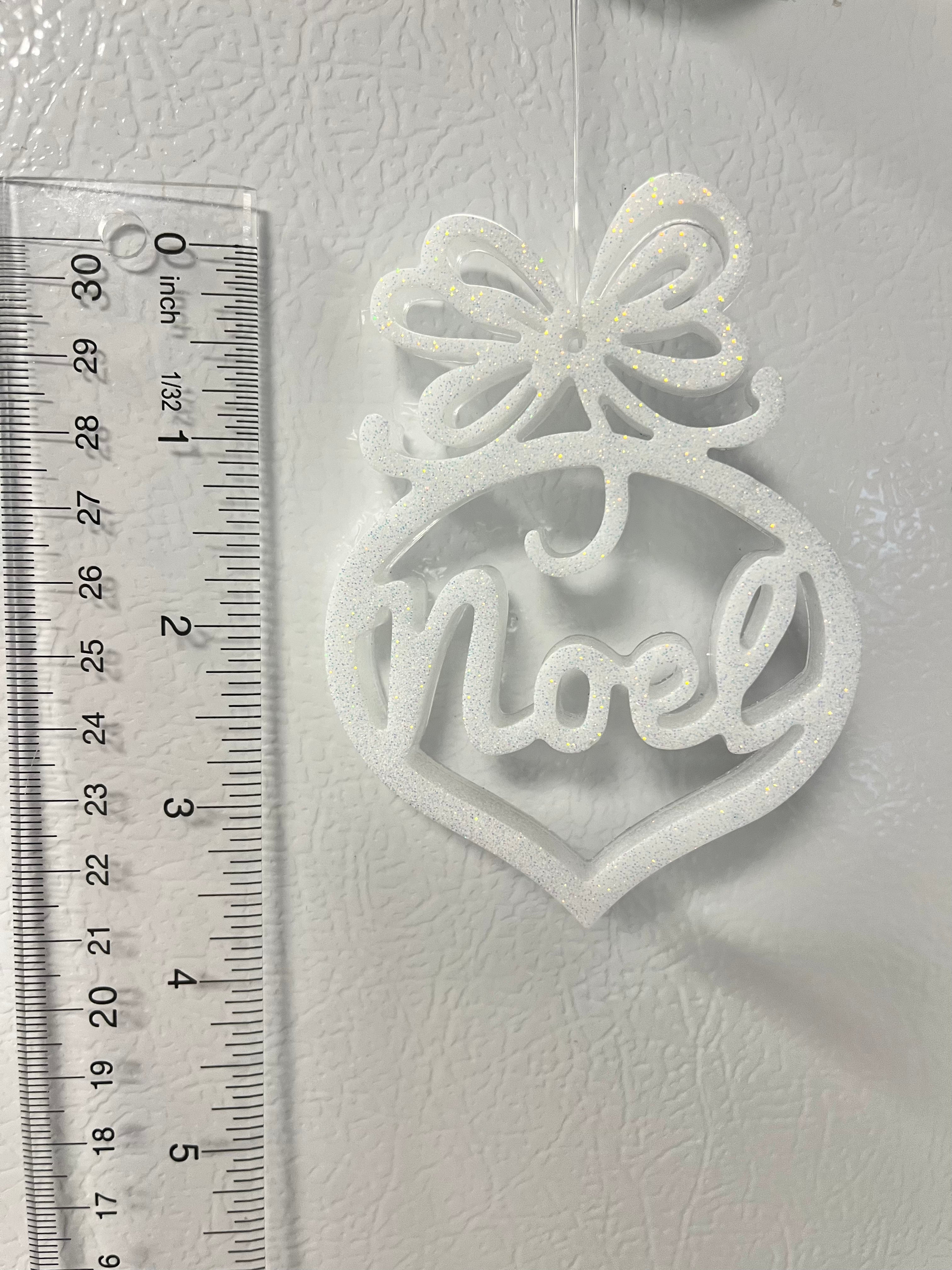 Bright White Glitter Noel ornament