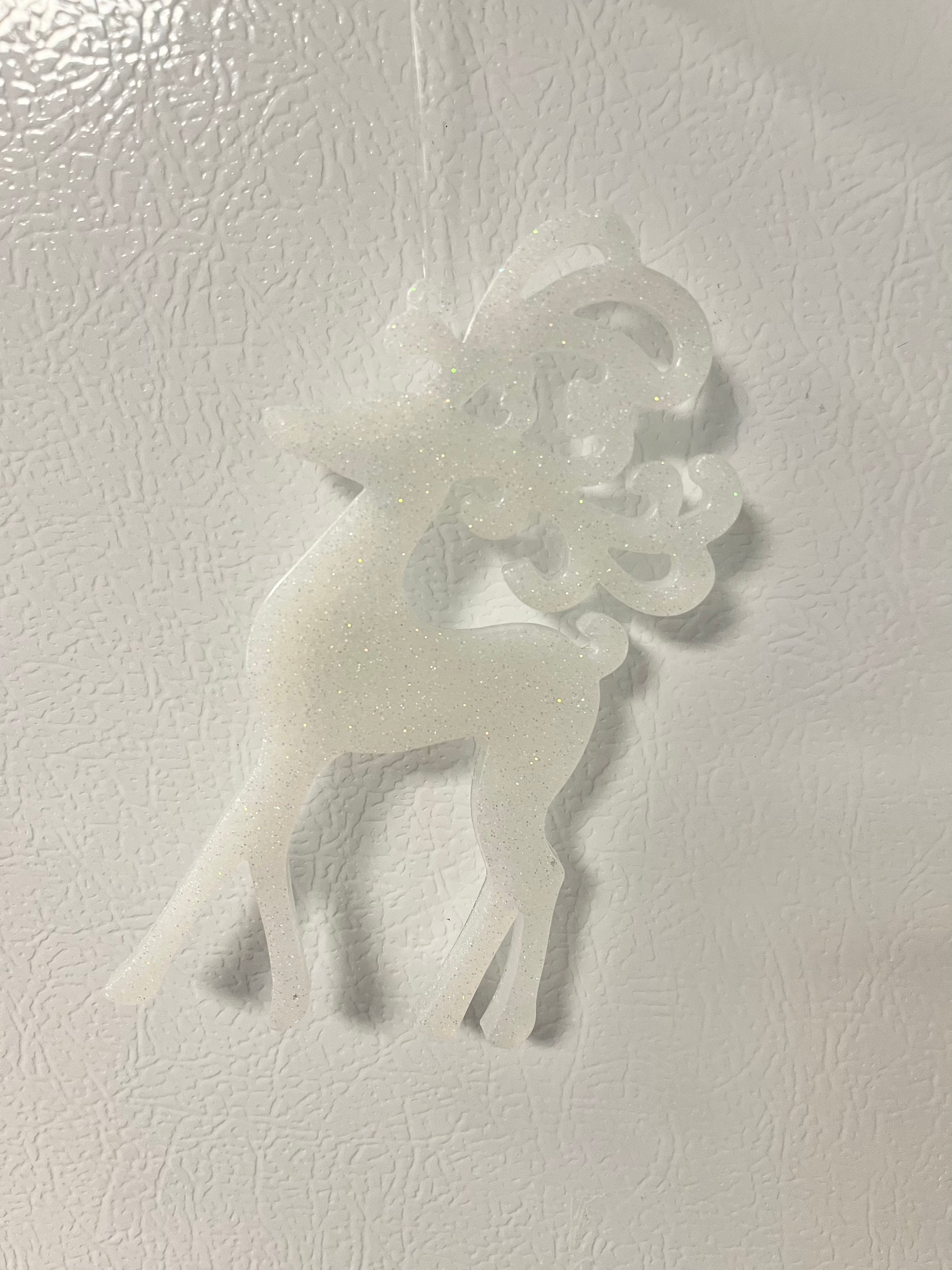 White glitter Reindeer Ornament #1