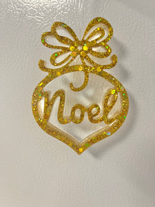 Bright Gold holographic glitter Noel ornament