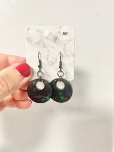 Black holographic glitter round earrings