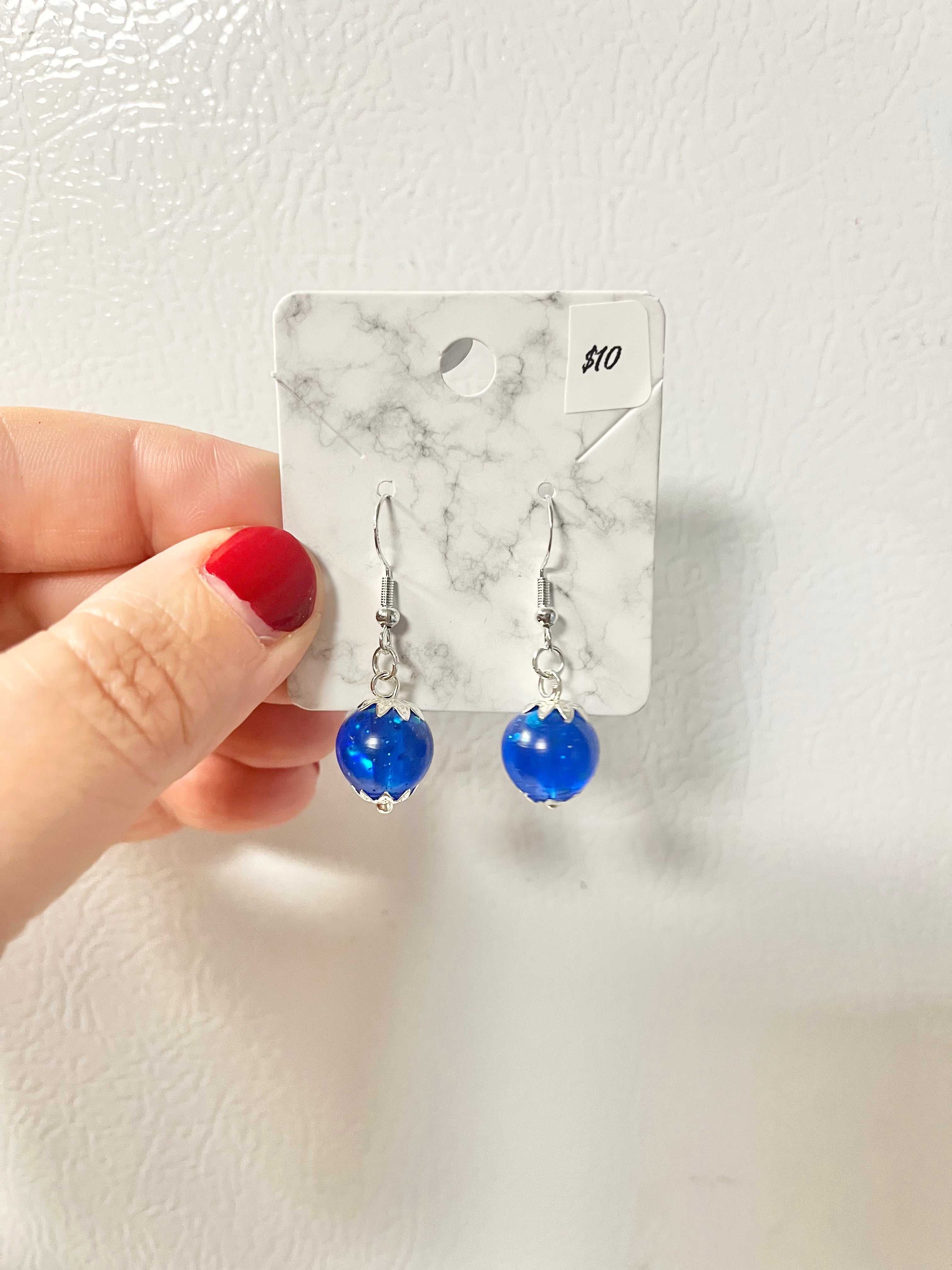 Blue glitter bead earrings