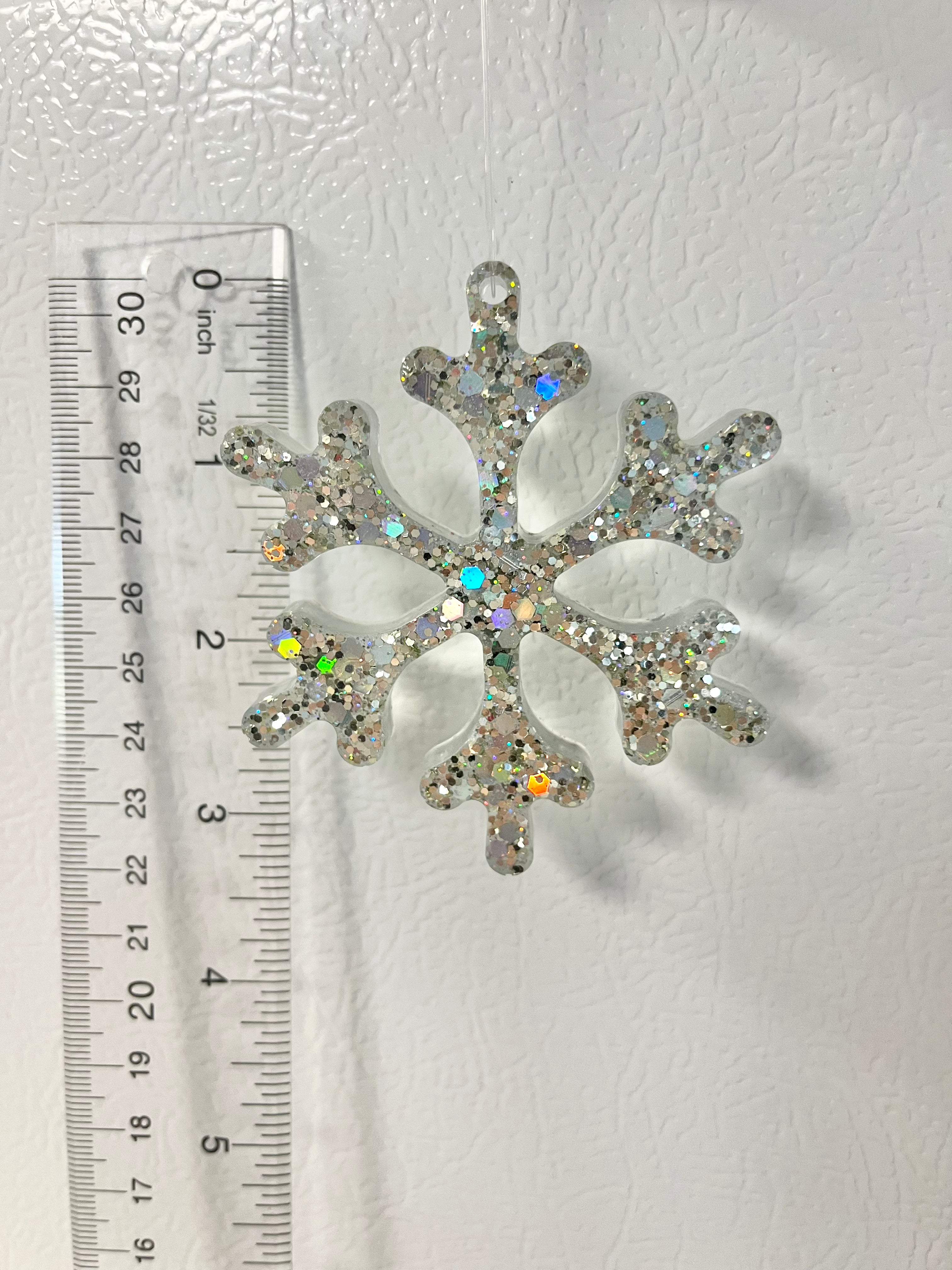 Silver holographic glitter snowflake ornament #1