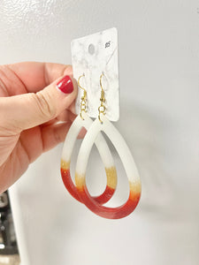 Red, white, and gold large teardrop earrings