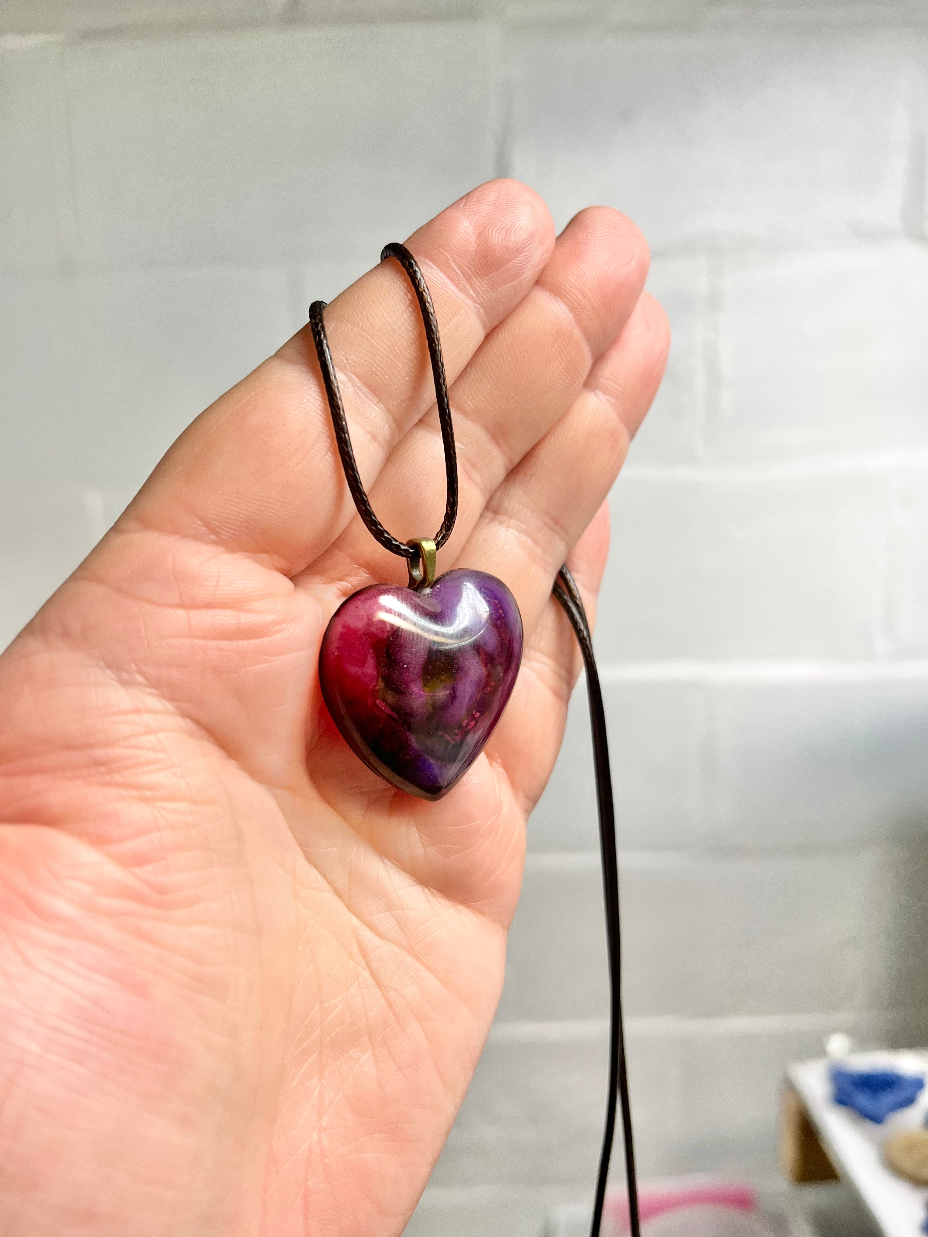 Purple and pink heart pendant necklace