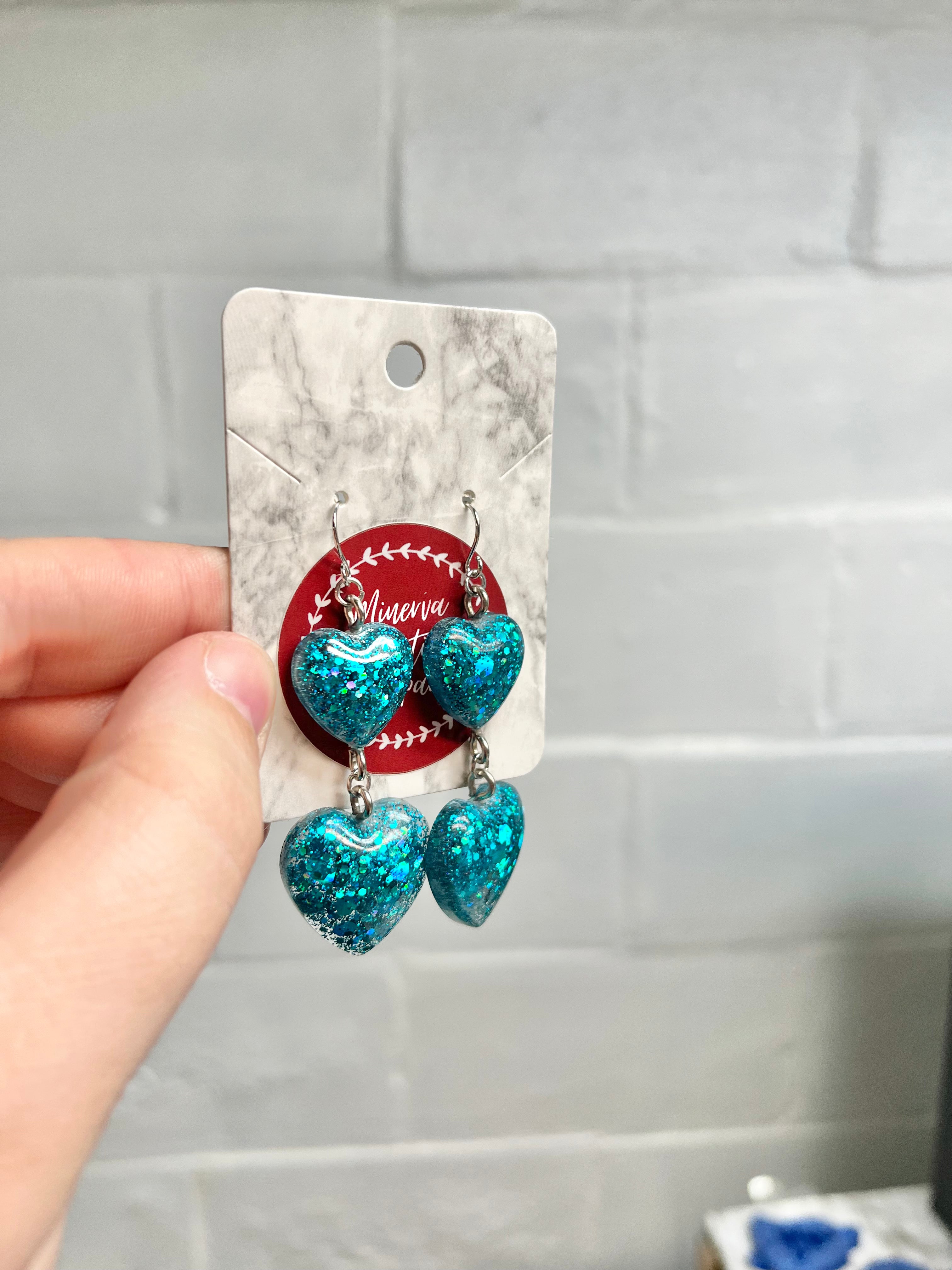 Turquoise double heart earrings