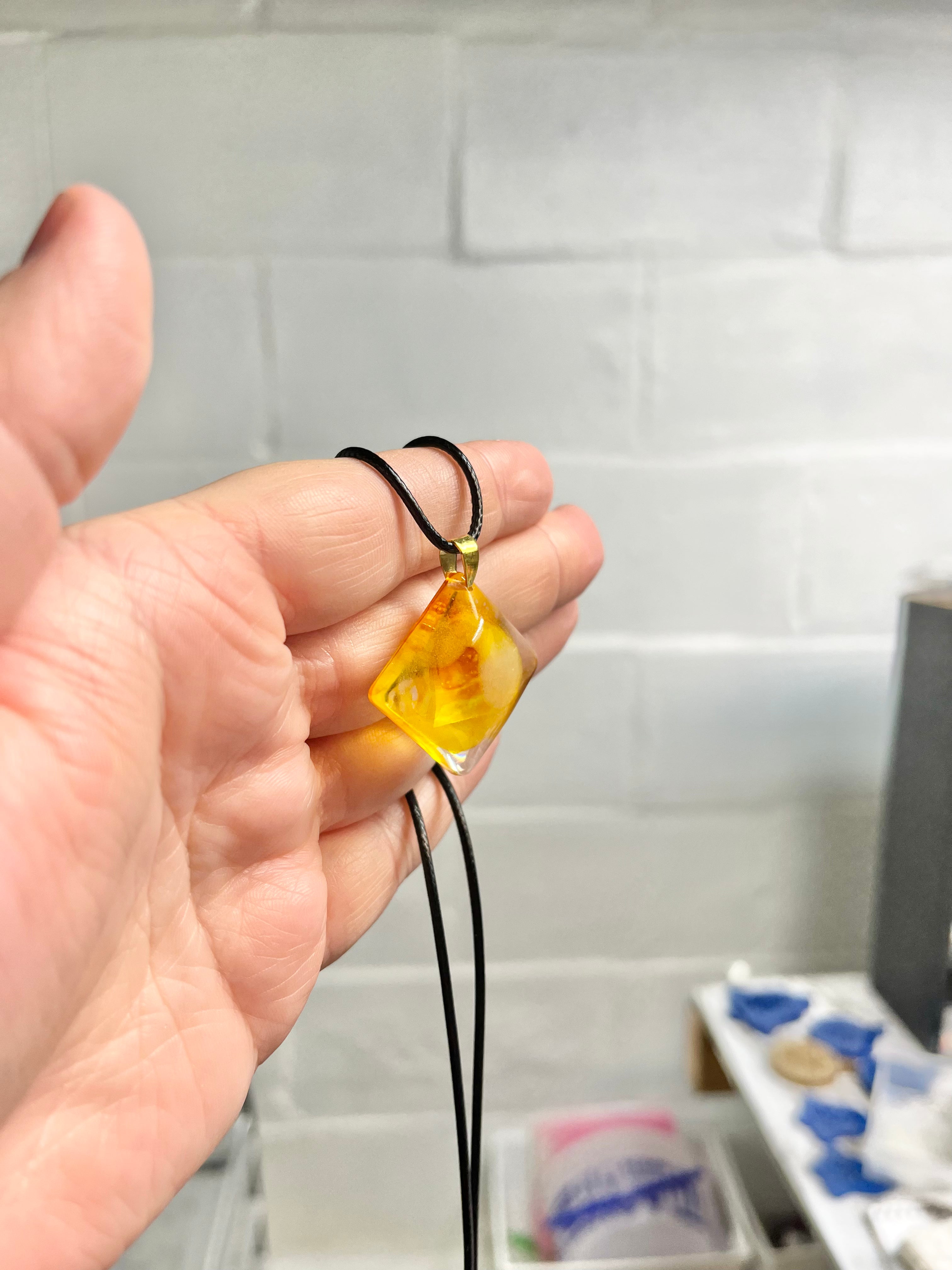 Yellow square pendant necklace