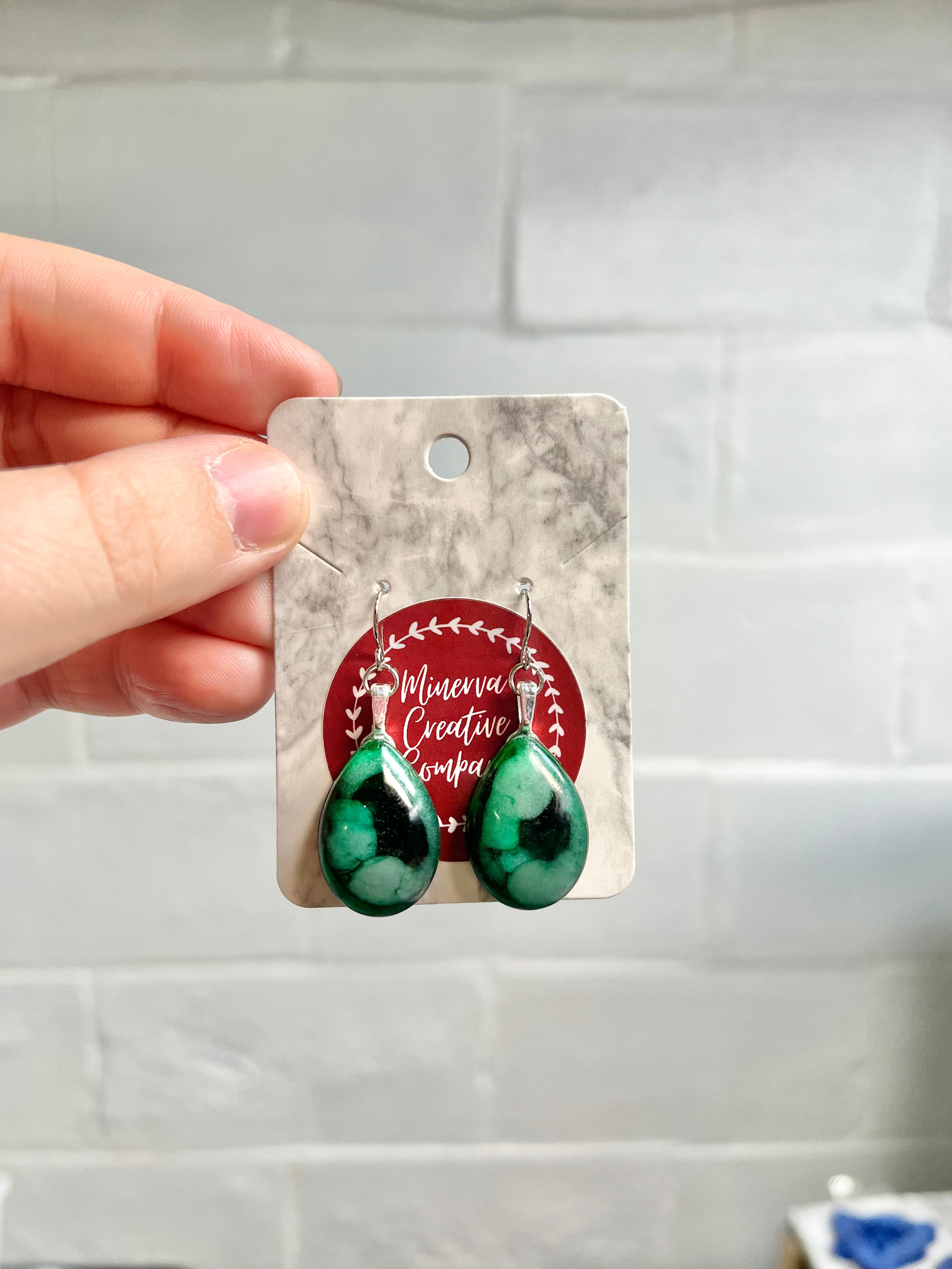 Green teardrop earrings