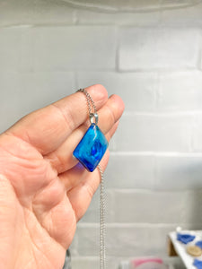 Blue square pendant necklace