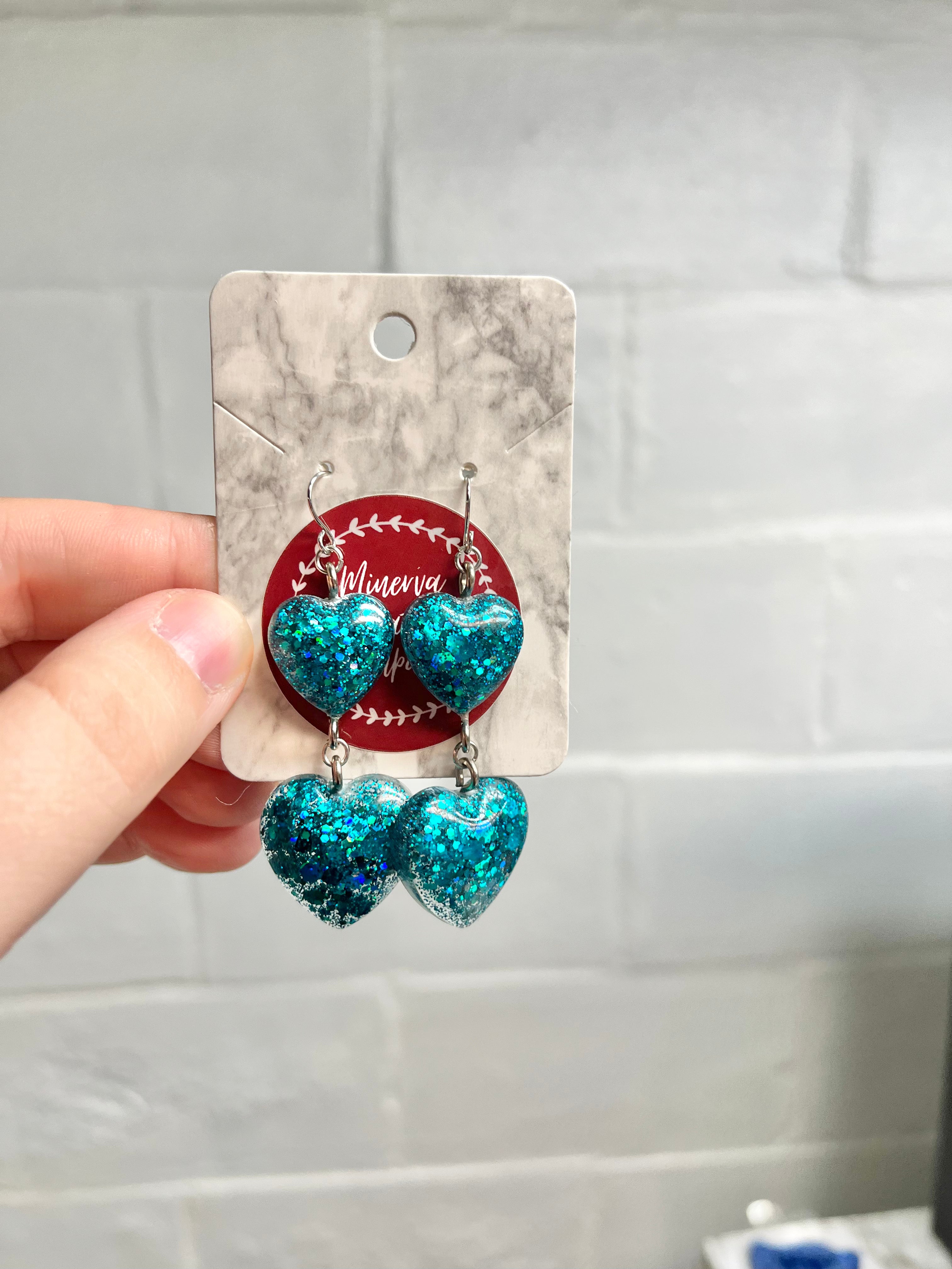 Turquoise double heart earrings