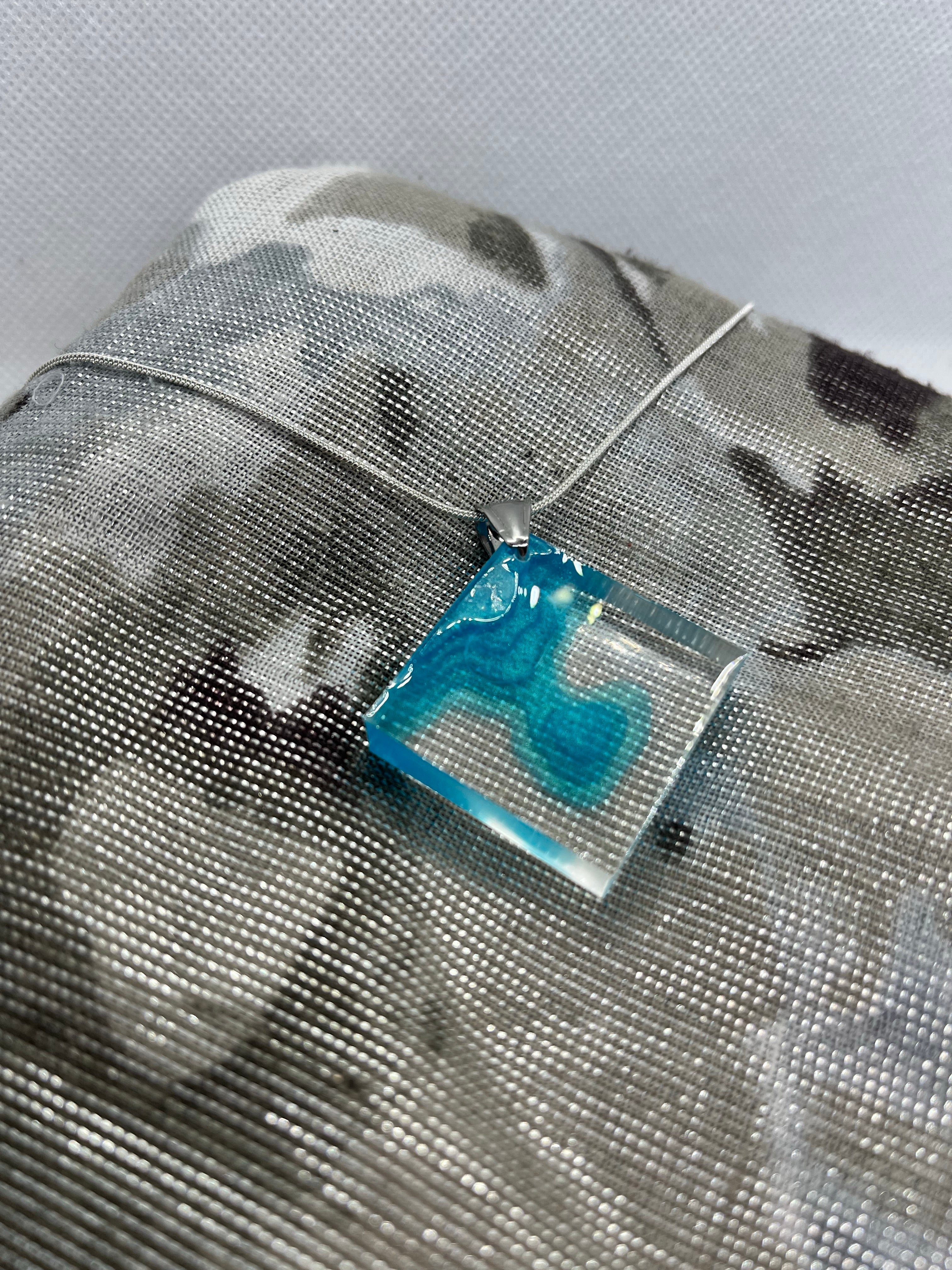 Blue landscape pendant necklace