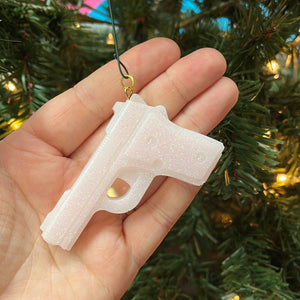 Soft pink glitter bang bang Christmas ornament