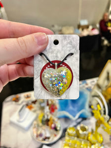 Yellow and silver glitter heart pendant necklace