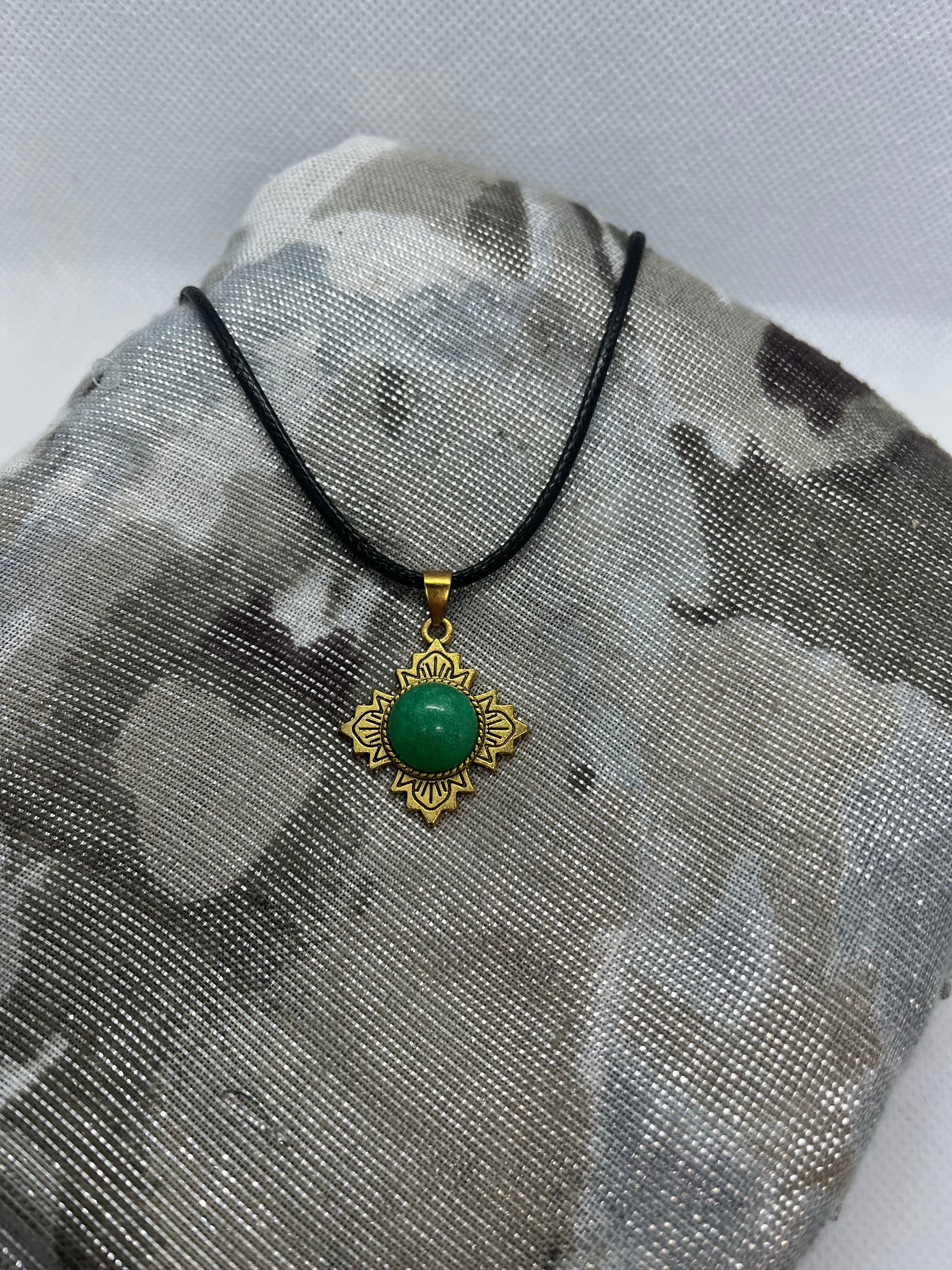 Small green cabochon pendant necklace