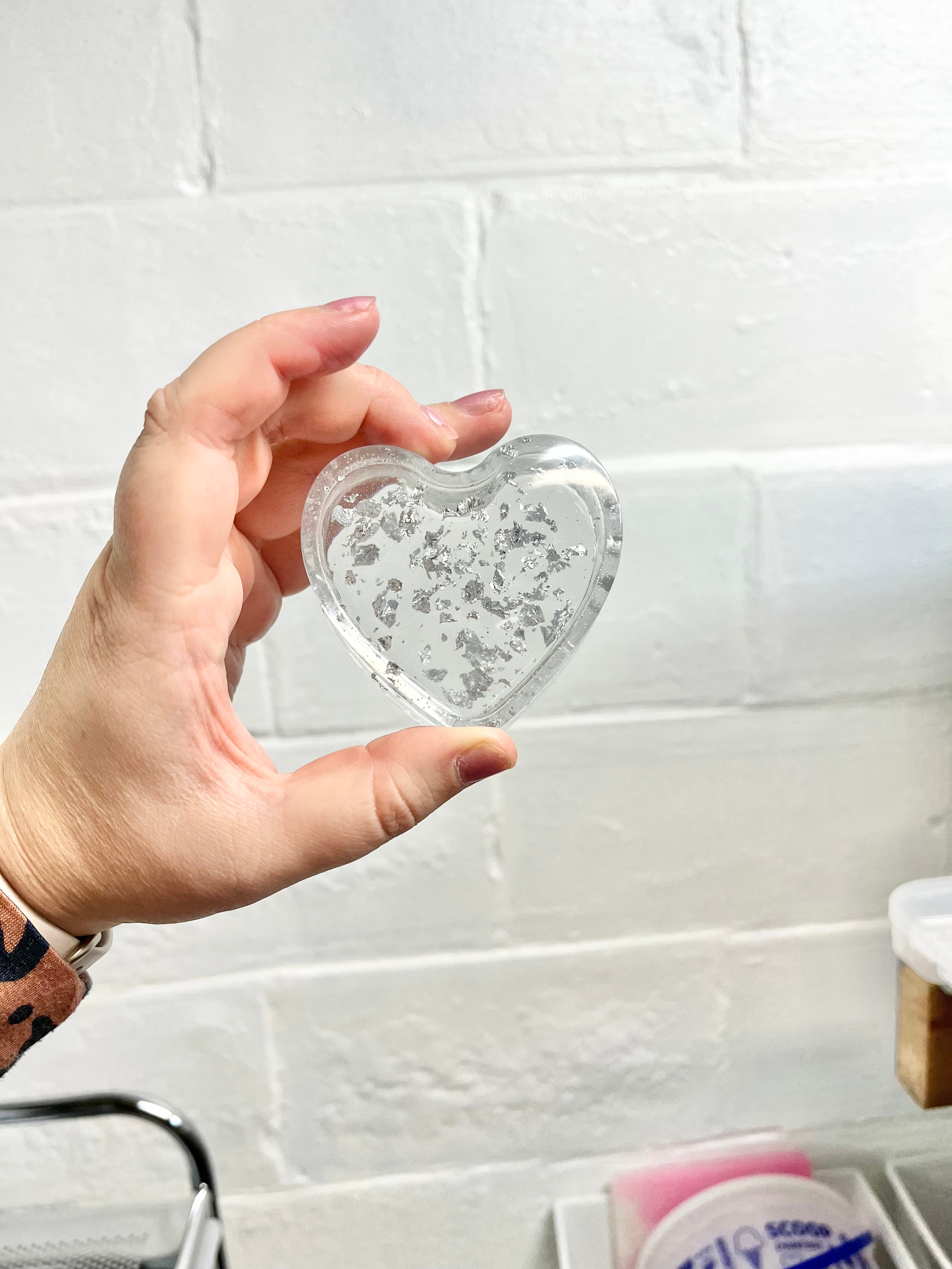 Silver foil heart shaped trinket box