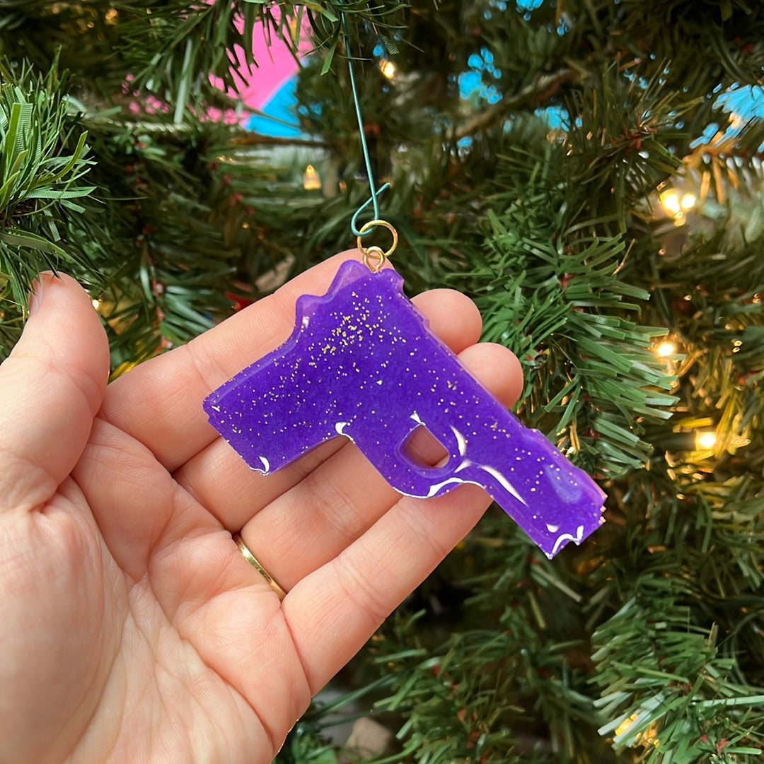 Purple and gold bang bang Christmas ornament