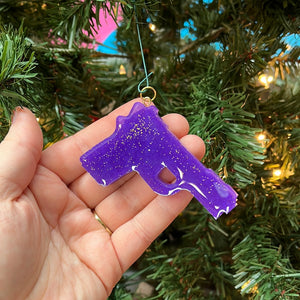 Purple and gold bang bang Christmas ornament