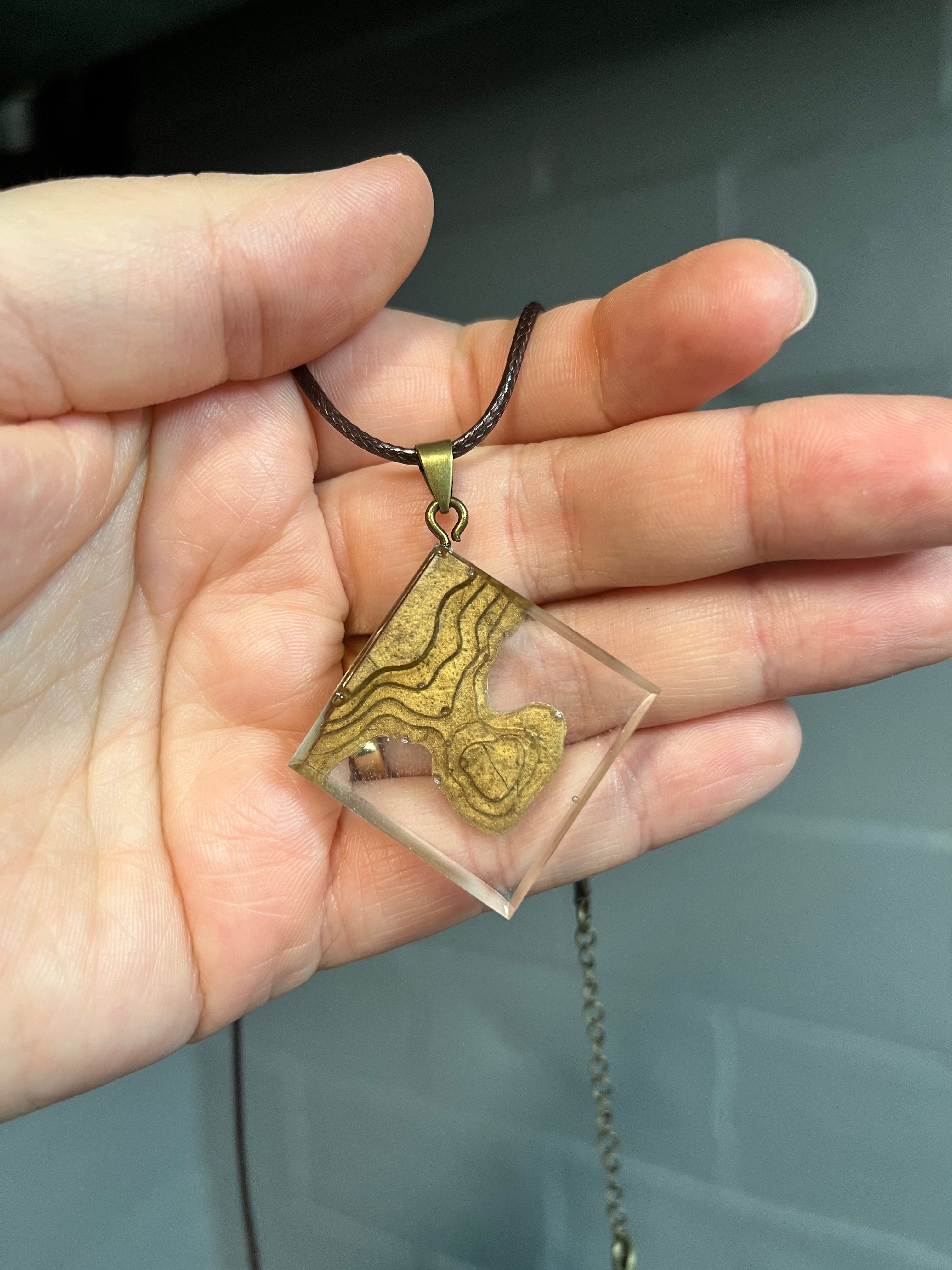 Bronze square landscape pendant necklace