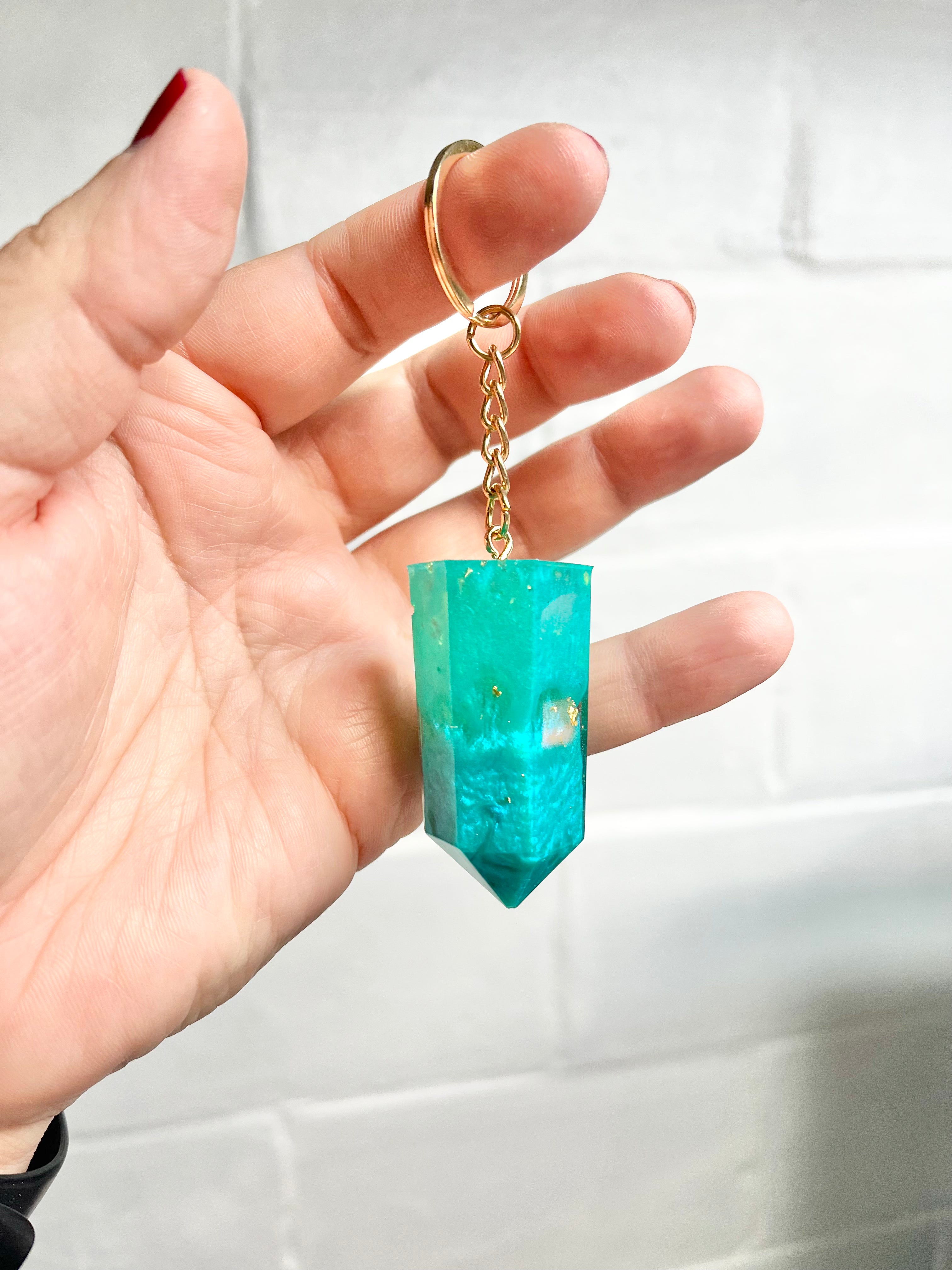 Teal crystal keychain