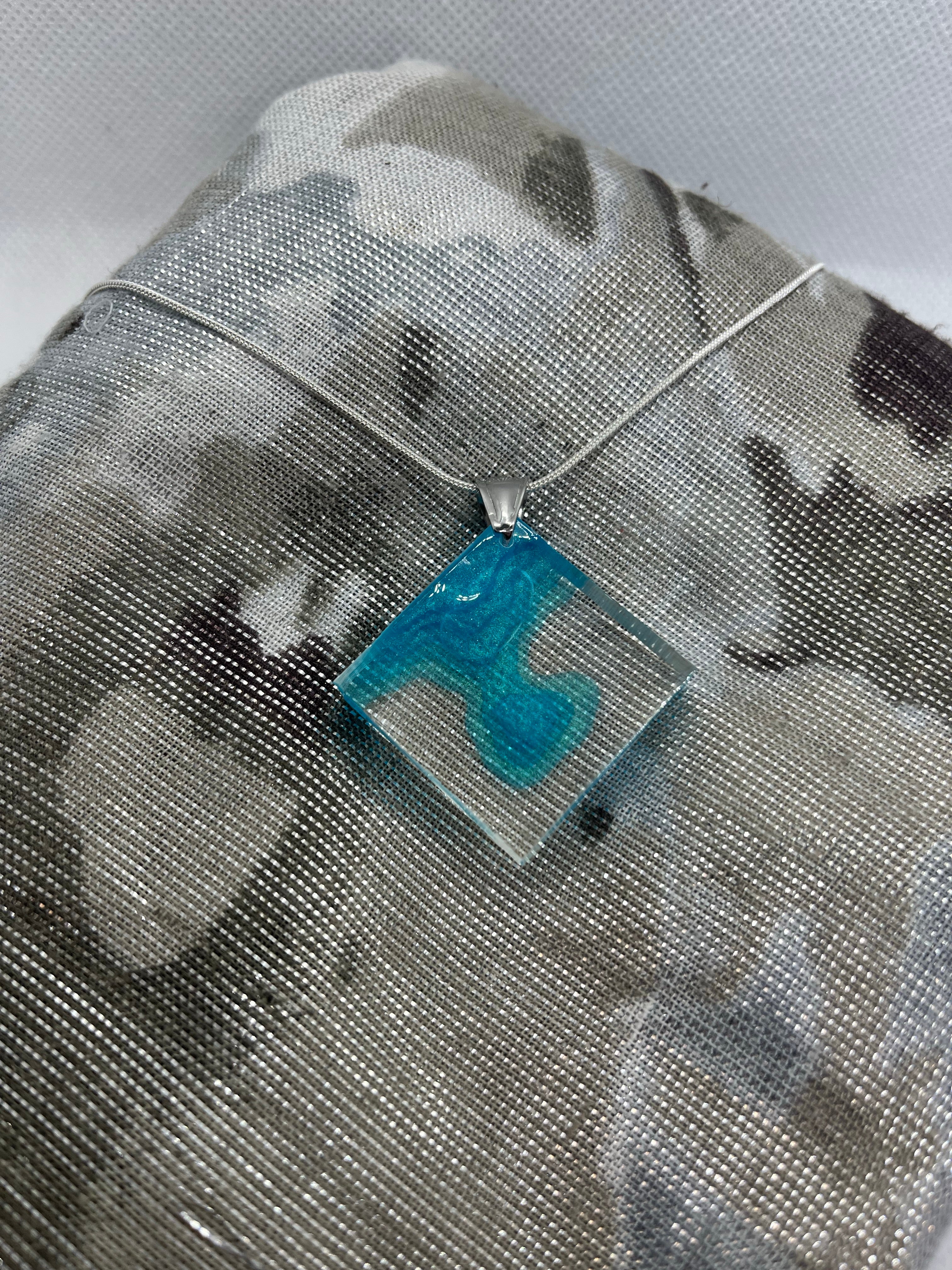 Blue landscape pendant necklace