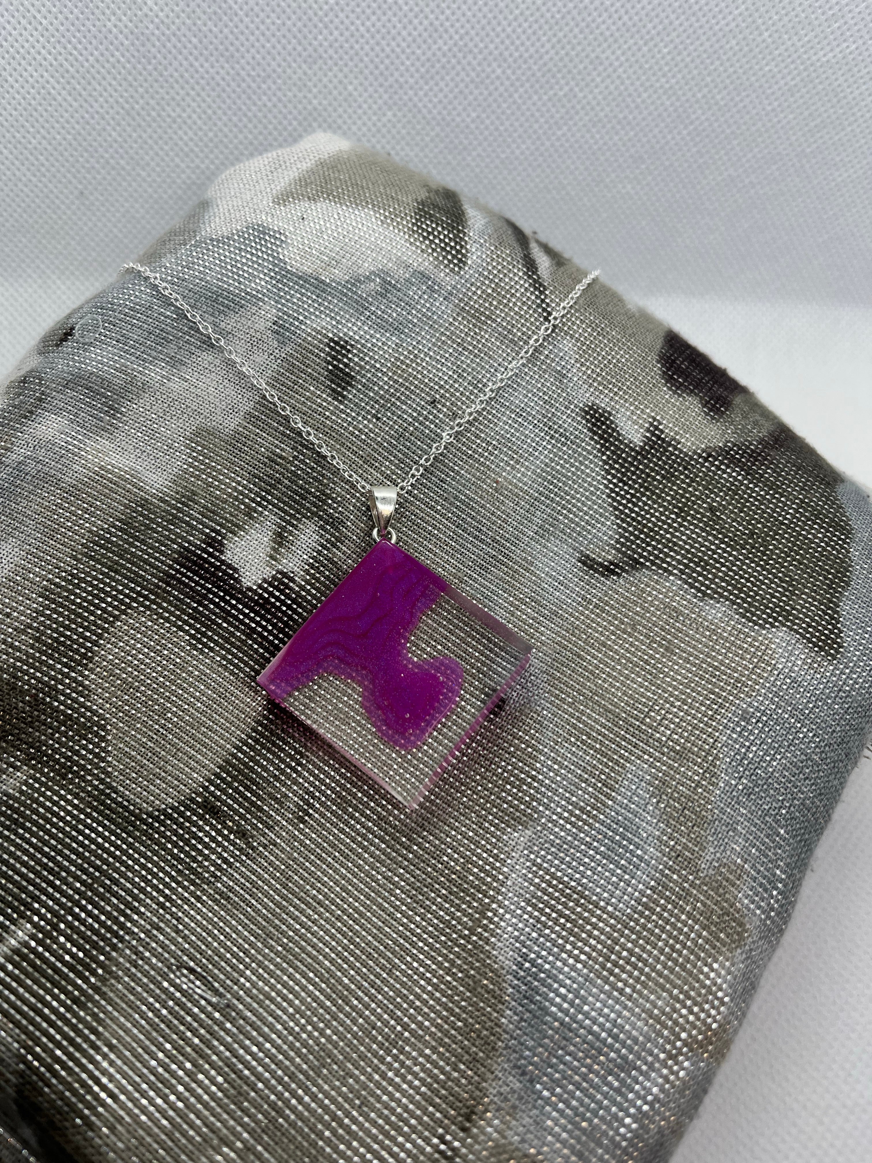 Violet square landscape pendant necklace