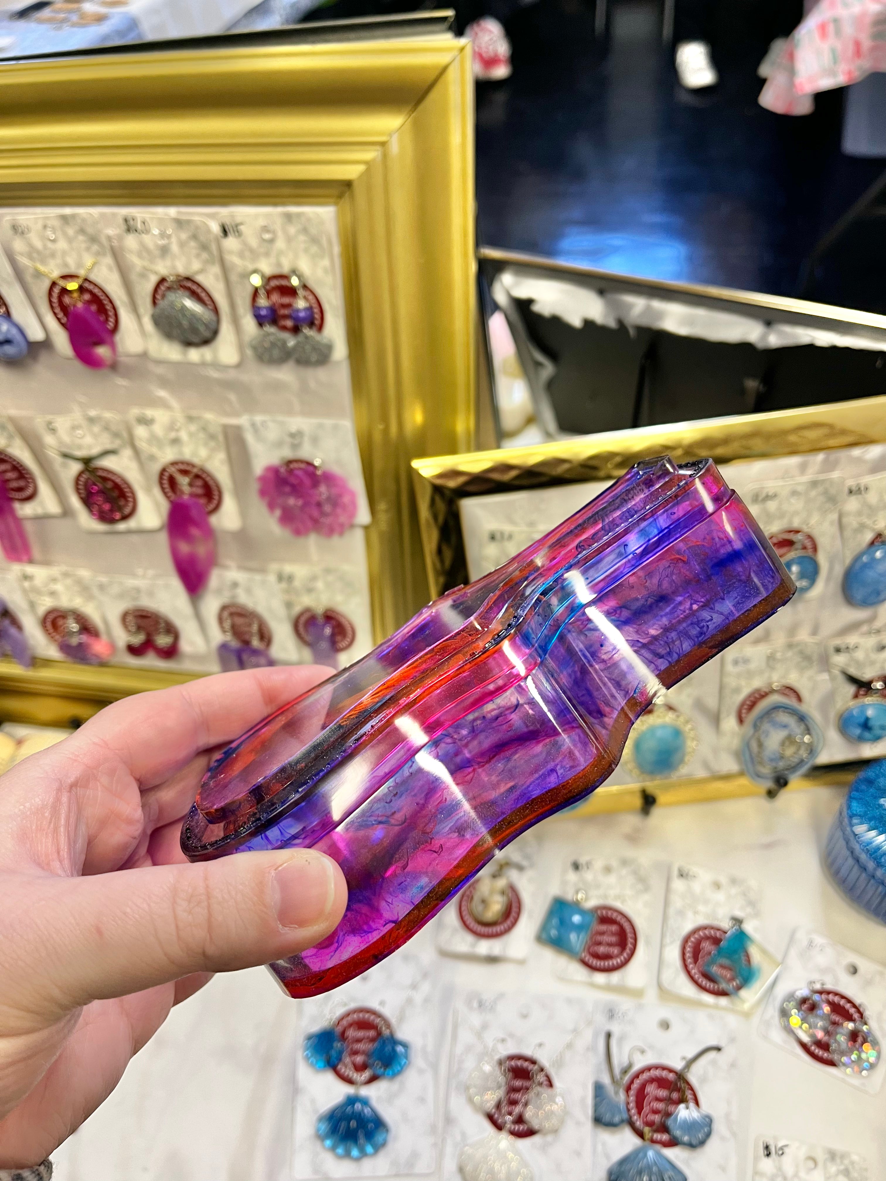 Pink, purple, and blue guitar case trinket box