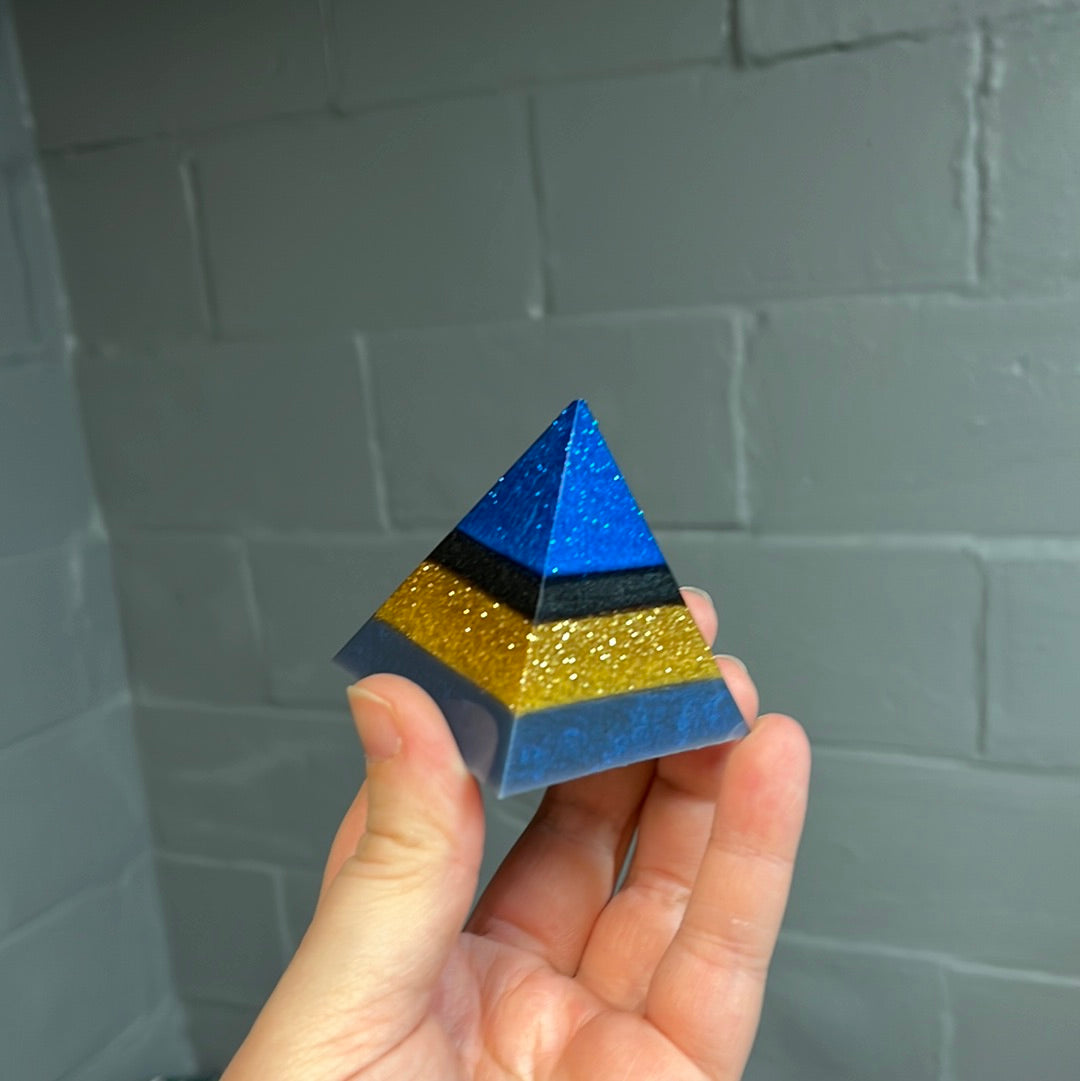 Blue and gold small pyramid