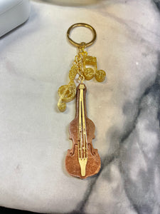 Bronze and gold violin keychain