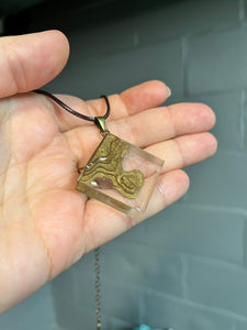 Bronze square landscape pendant necklace