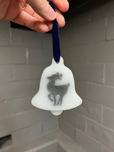 White and silver reindeer bell ornament