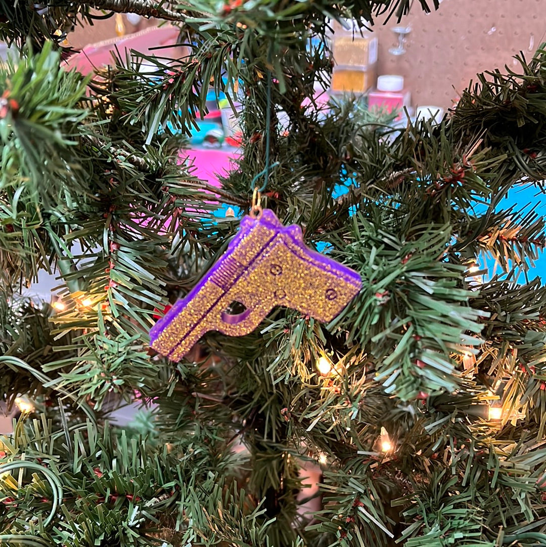 Purple and gold bang bang Christmas ornament