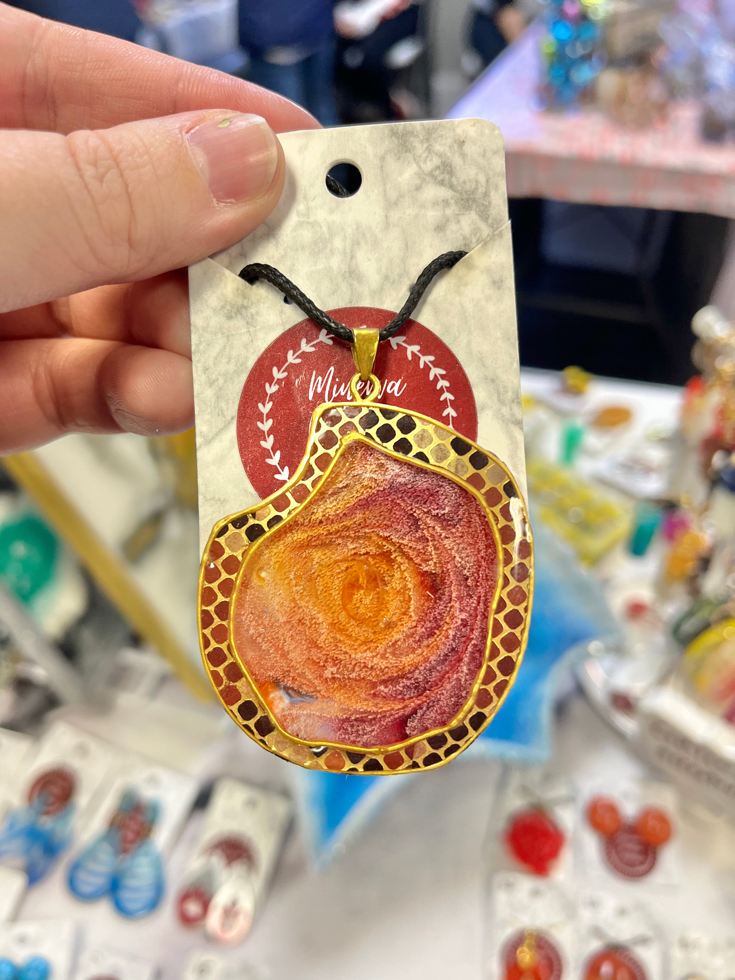 Red and orange geode inspired pendant necklace