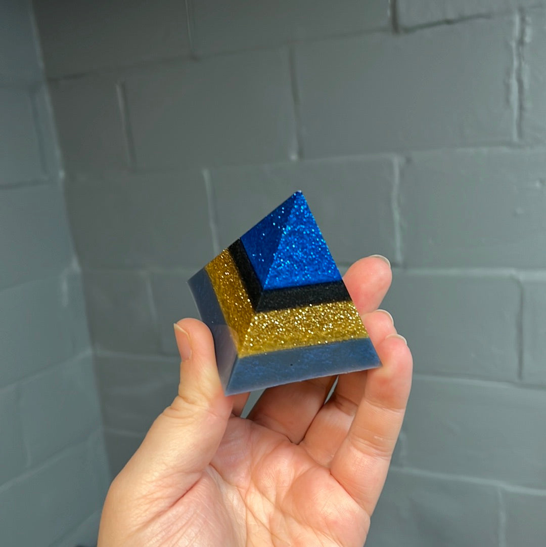 Blue and gold small pyramid